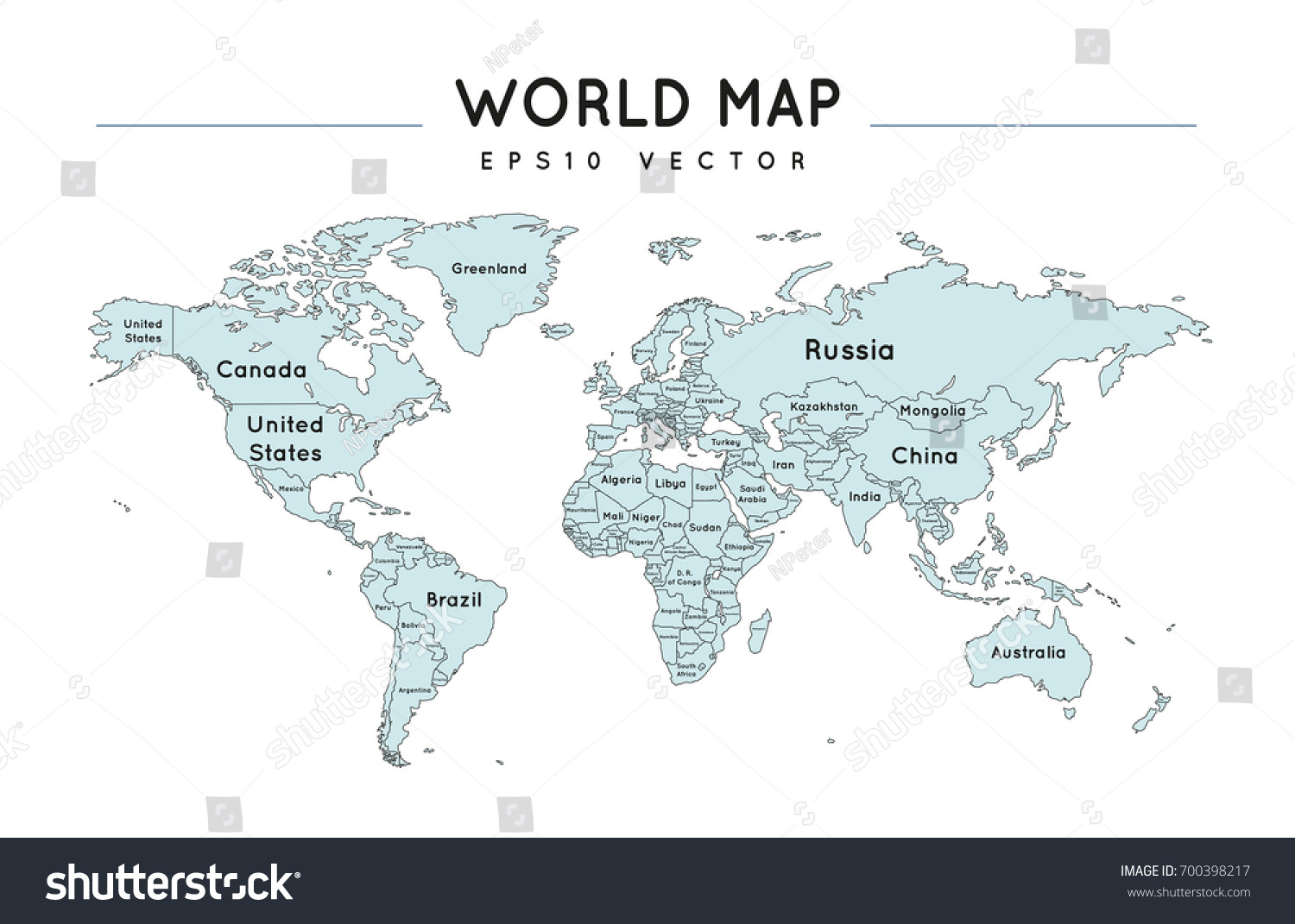 Political World Map Country Names Vector De Stock Libre De Regalías