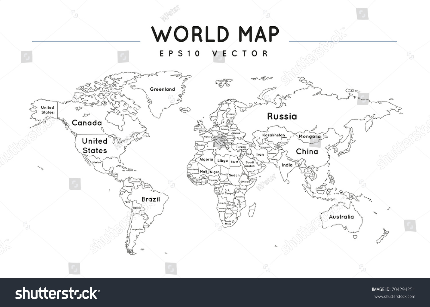 political world map name borders countries stock vector royalty free 704294251