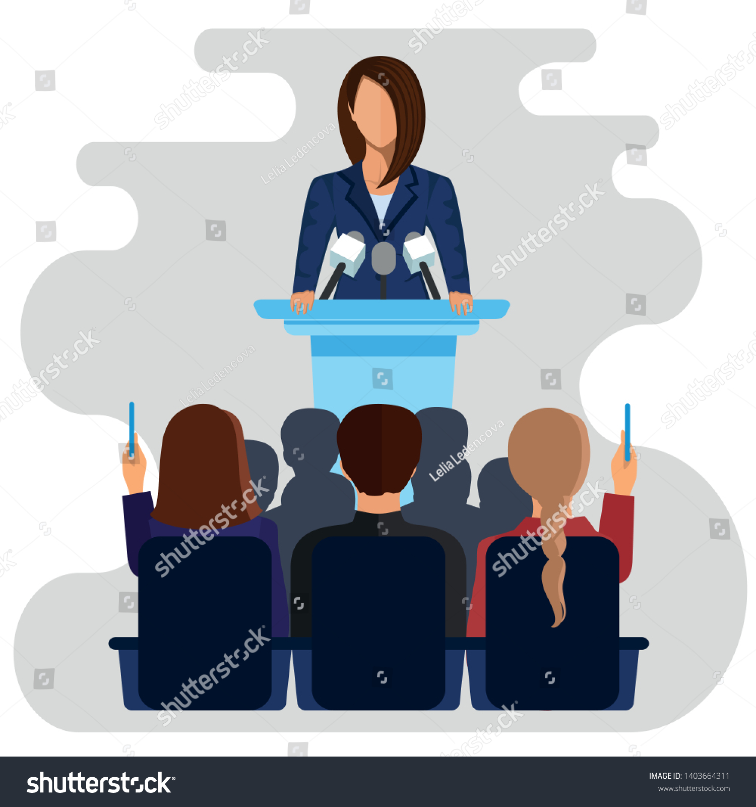 Politician Woman Standing Behind Rostrum Giving Stock Vector (Royalty ...