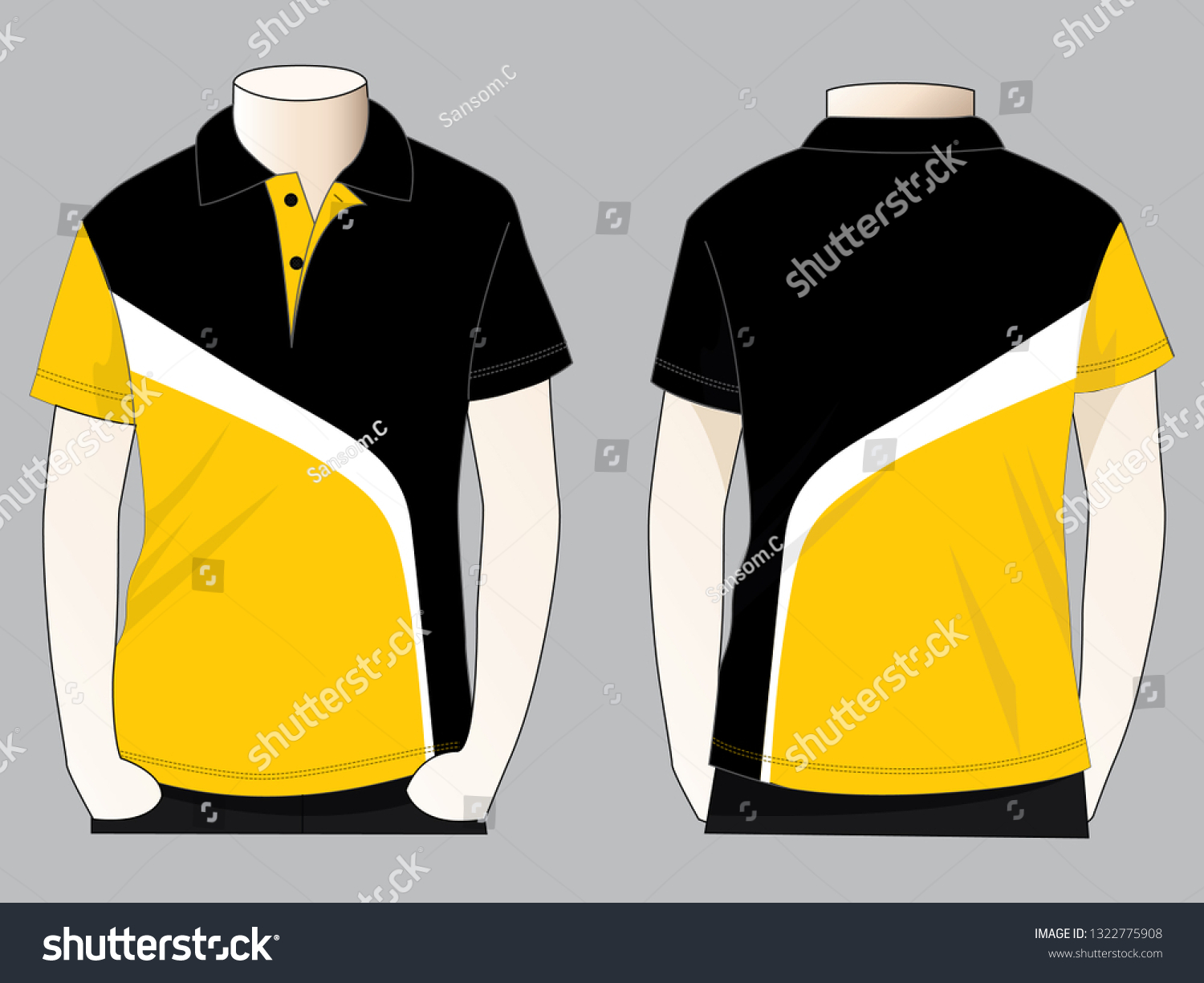 Polo Shirt Design Vector Blackyellowwhite Colorsfront Stock Vector ...