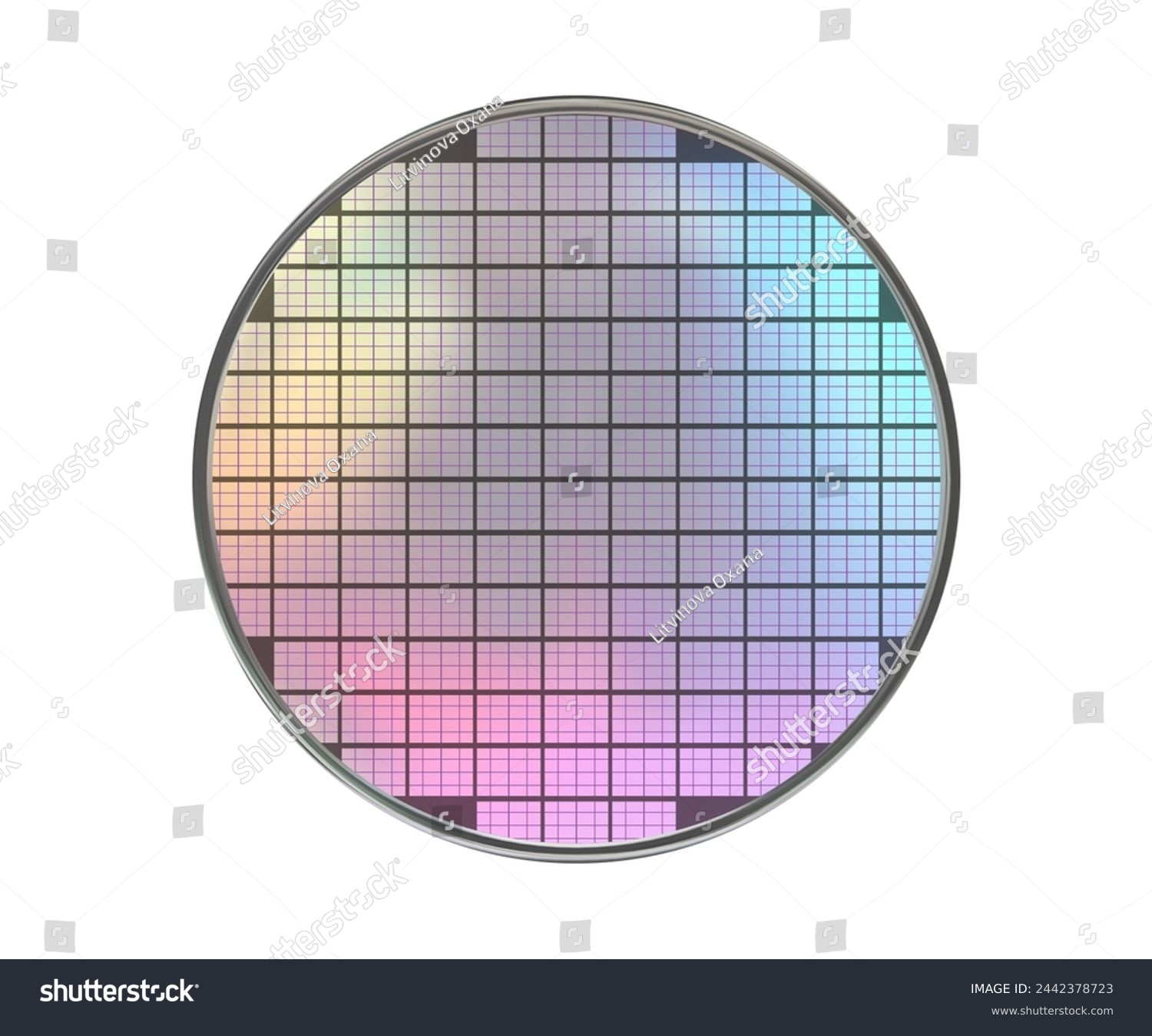 SVG of Polycrystalline silicon wafer with microchips isolated on white. Microelectronic device for the fabrication of integrated circuits. SIM computer chips. Vector illustration with gradient mesh svg