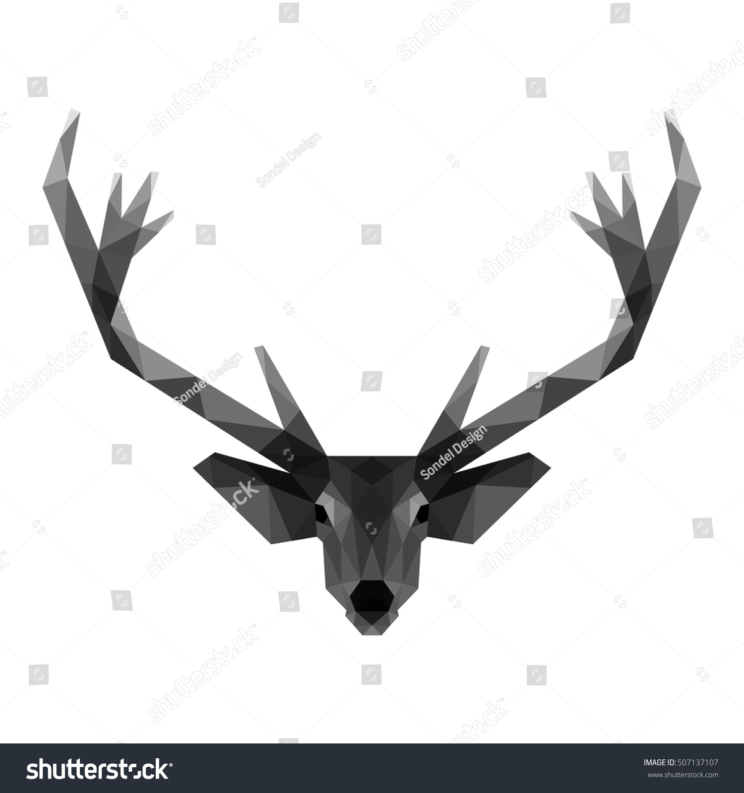 Polygonal Triangle Reindeer Head Black And White Polygon Logo Icon ...