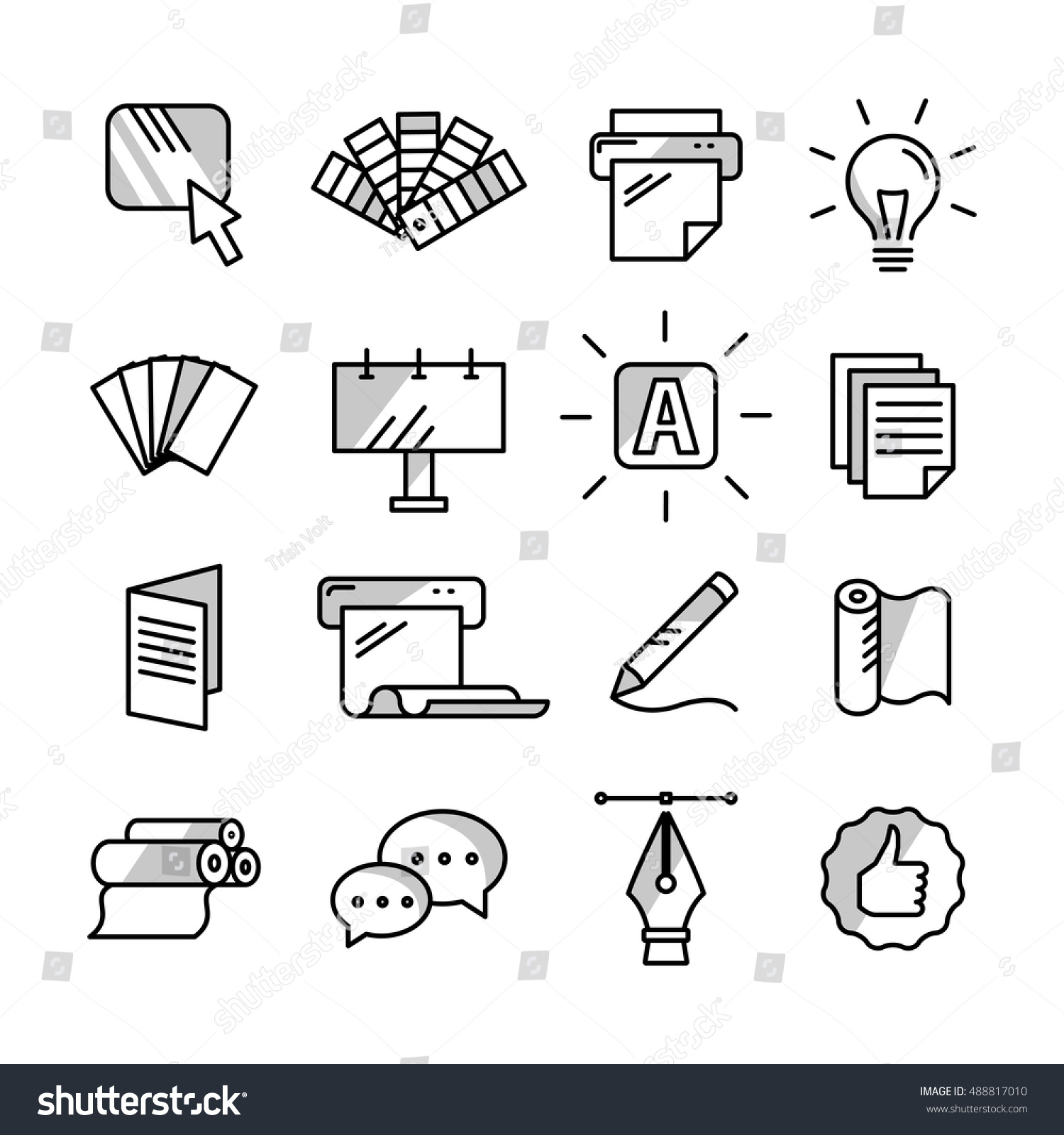 SVG of Polygraphy design print icon set. Graphic design, print studio black line sign collection. Vector illustration. svg