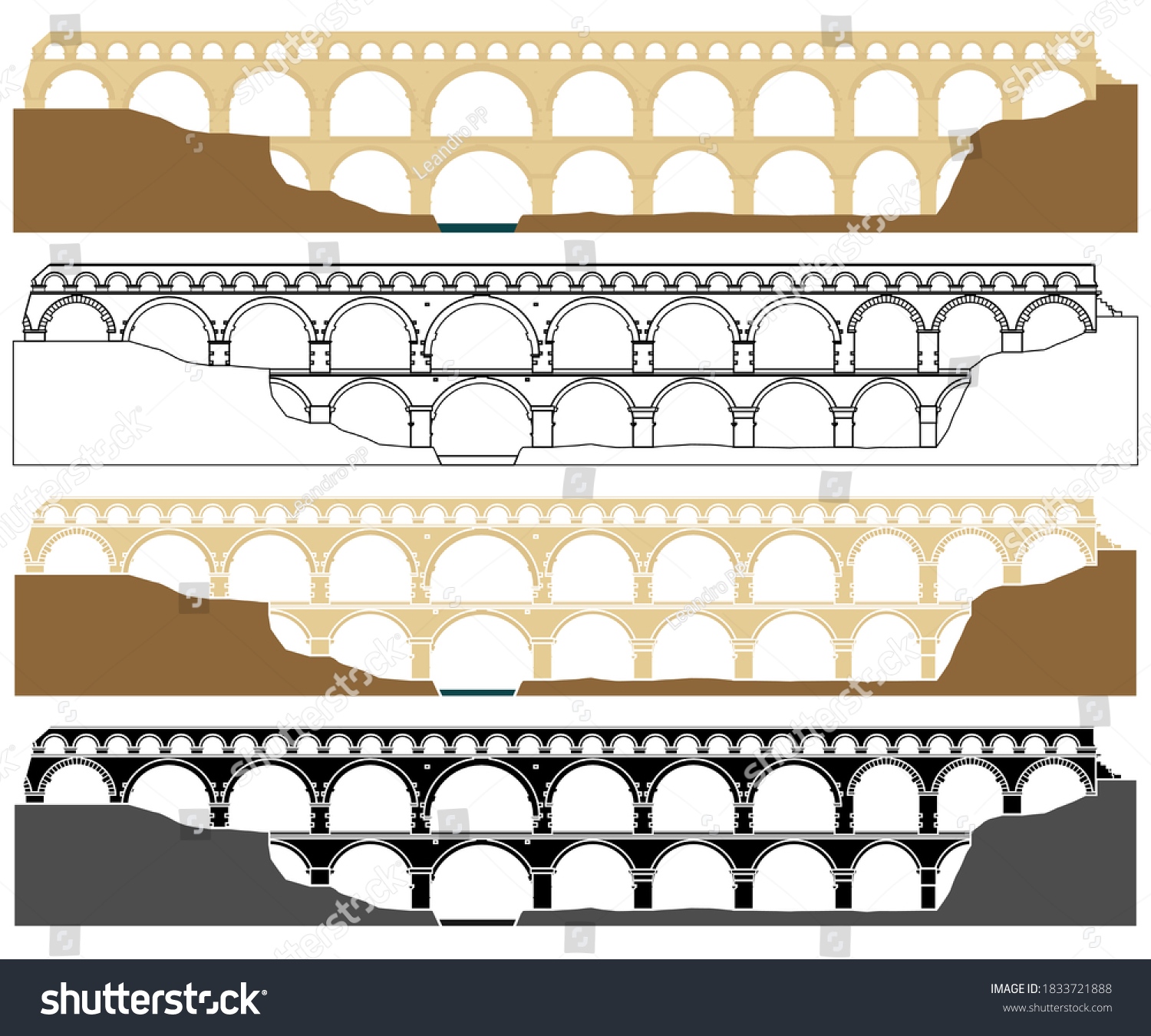 SVG of Pont du Gard, aqueduct in France svg