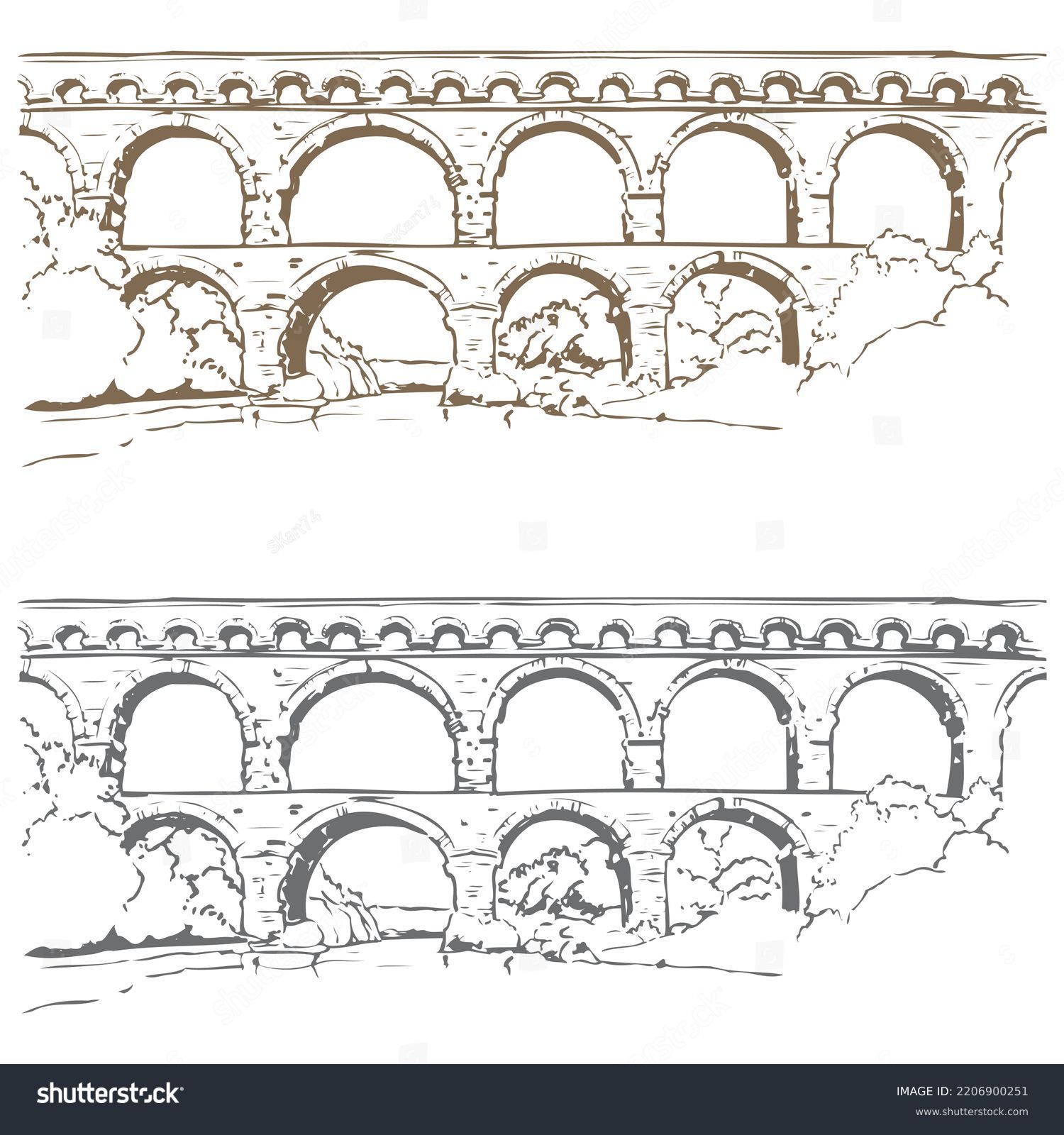 SVG of Pont Du Gard Is An Ancient Roman Aqueduct. Hand Drawn Roman Aqueduct Vector Illustration
 svg