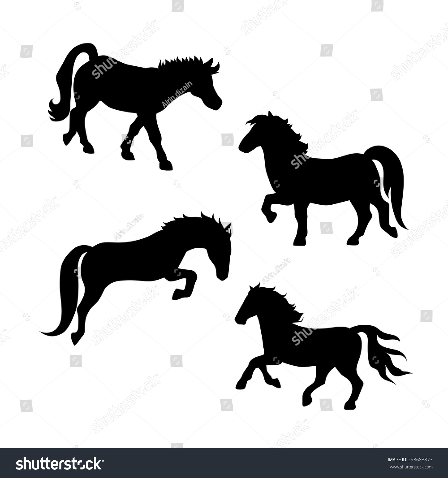 Pony Vector Icons And Silhouettes. Set Of Illustrations In Different ...