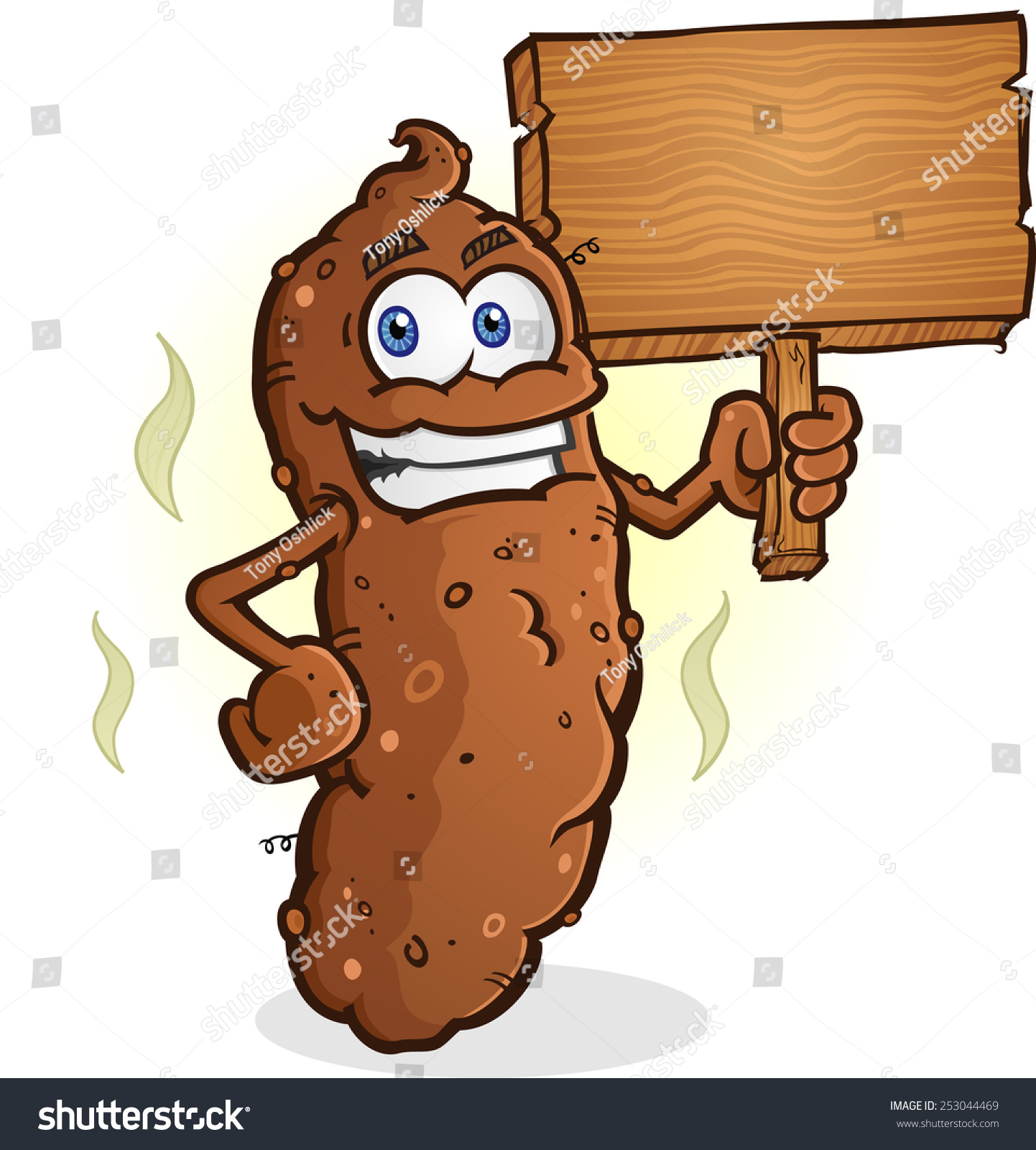 Poop Cartoon Character Holding Blank Wooden Stock Vector 253044469 ...