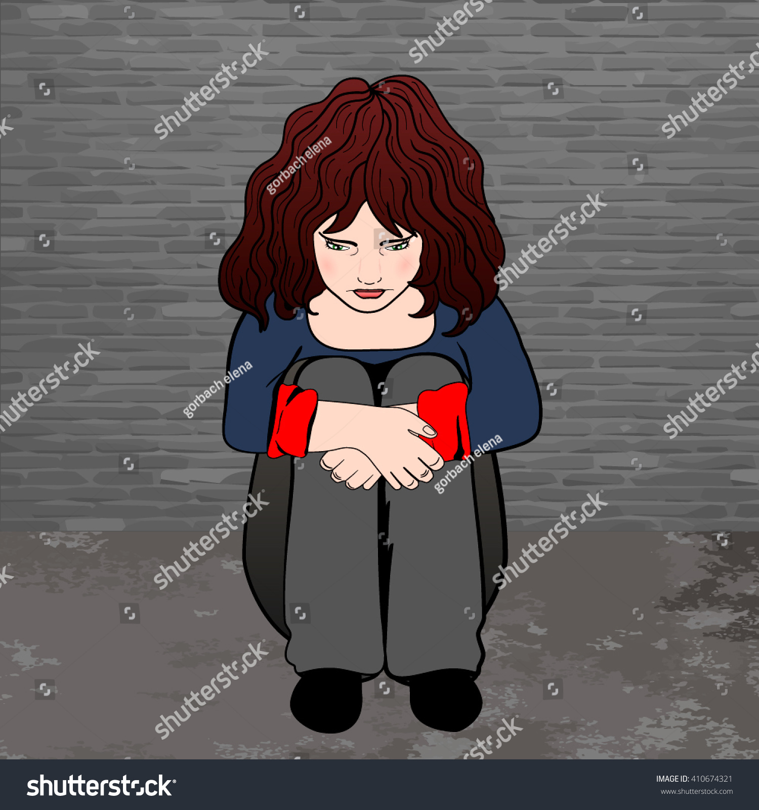 Poor Sad Little Child Girl Sitting Stock Vector (Royalty Free) 410674321