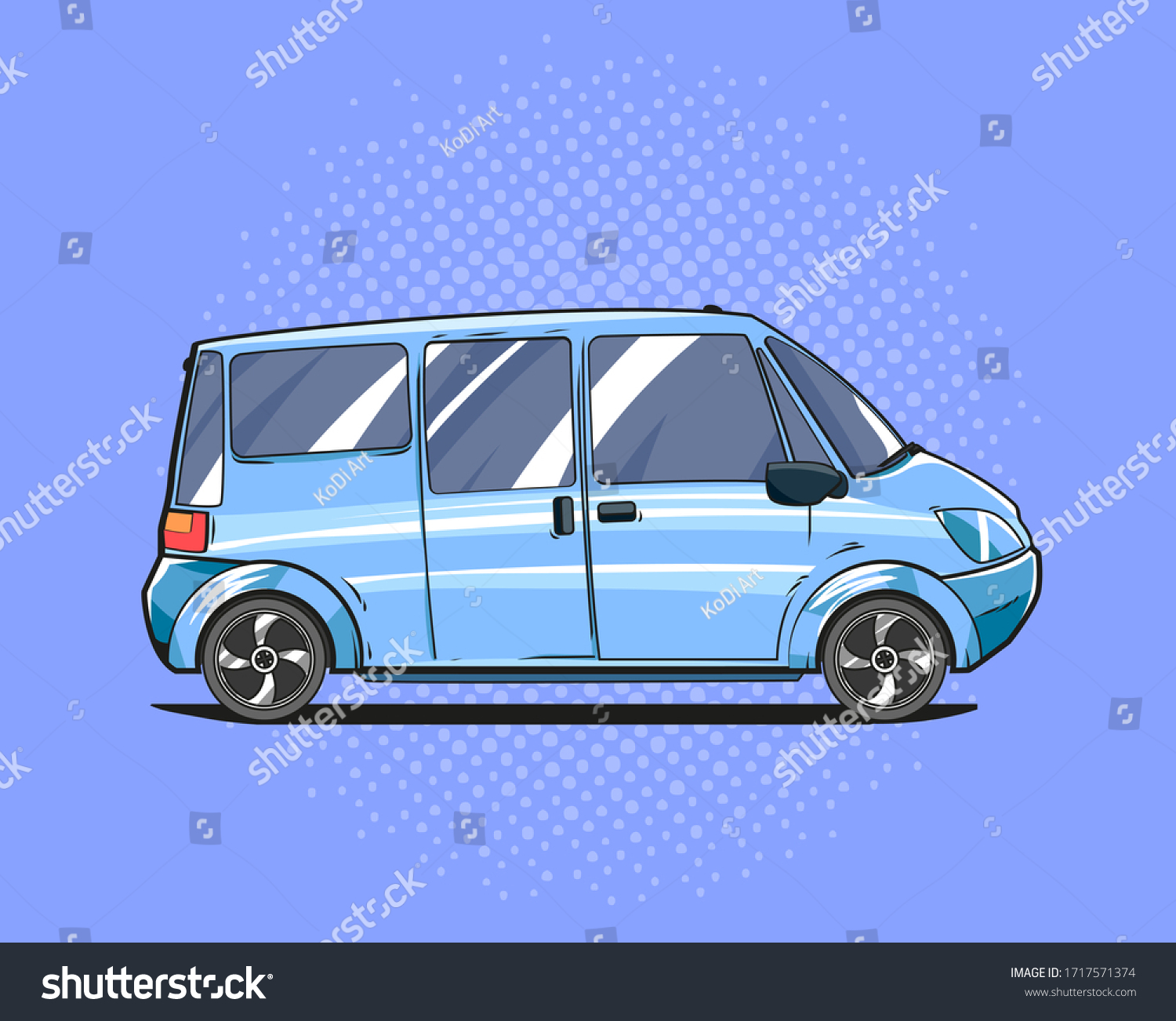 SVG of Pop art cartoon illustration of minivan, family big car for shopping svg