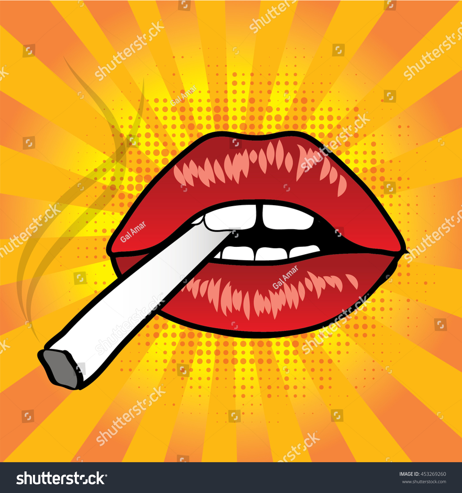 Pop Art Lips Cigarette Smoking No Stock Vector Royalty Free 453269260