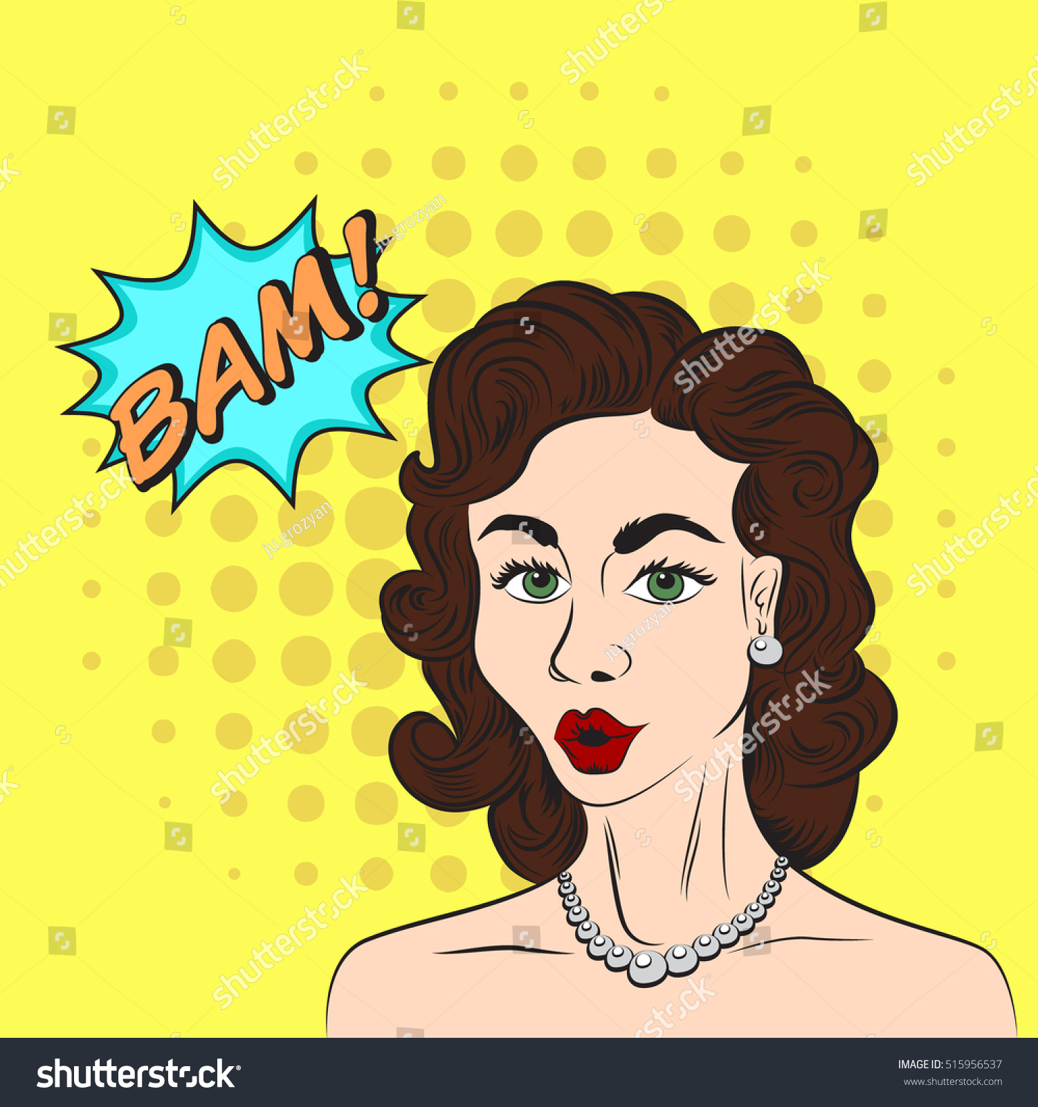 Pop Art Style Sketch Beautiful Brunette Stock Vector Royalty Free 515956537 Shutterstock 3180