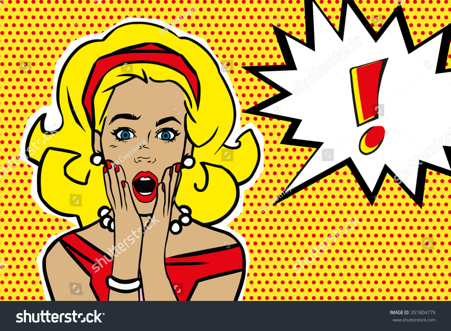 Pop Art Surprised Blond Woman Face With Open Mouth. Comic Woman With ...