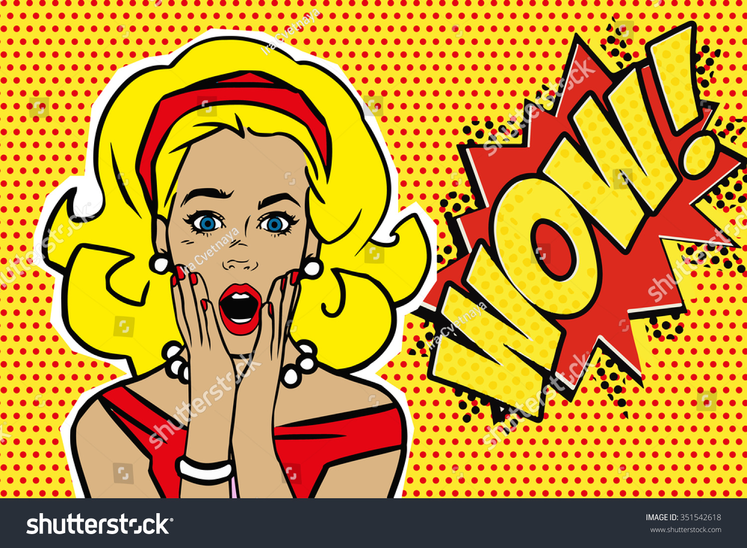 Pop Art Surprised Blond Woman Face With Open Mouth. Comic Woman With ...