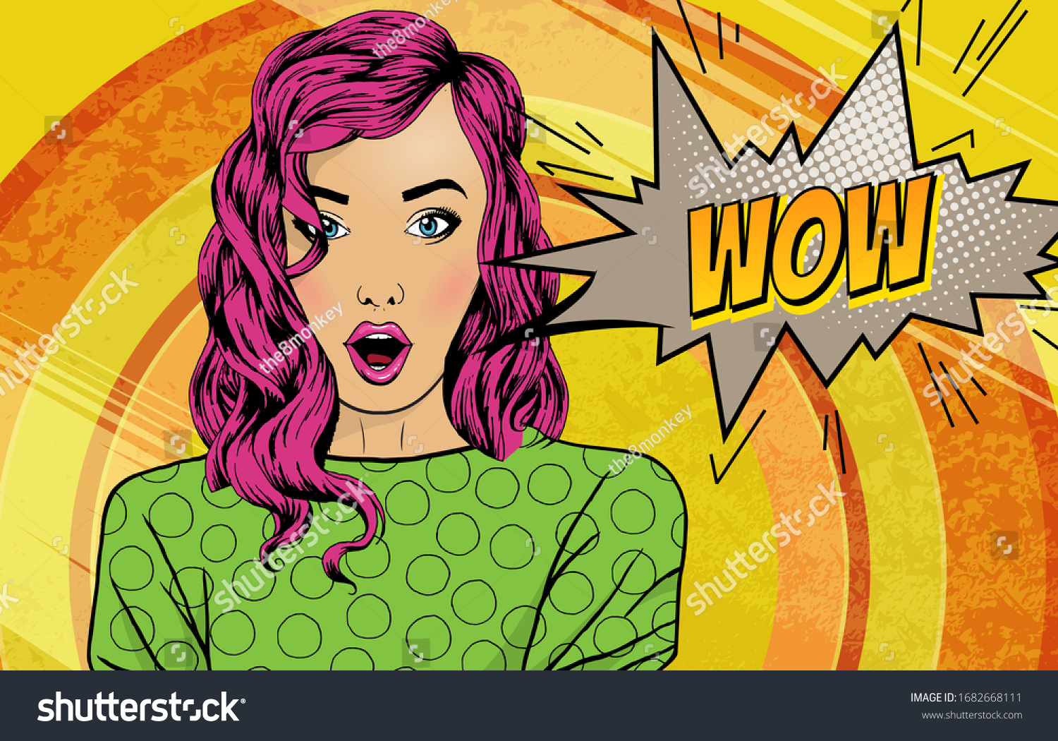 Pop Art Surprised Woman Face Open Stock Vector (Royalty Free) 1682668111