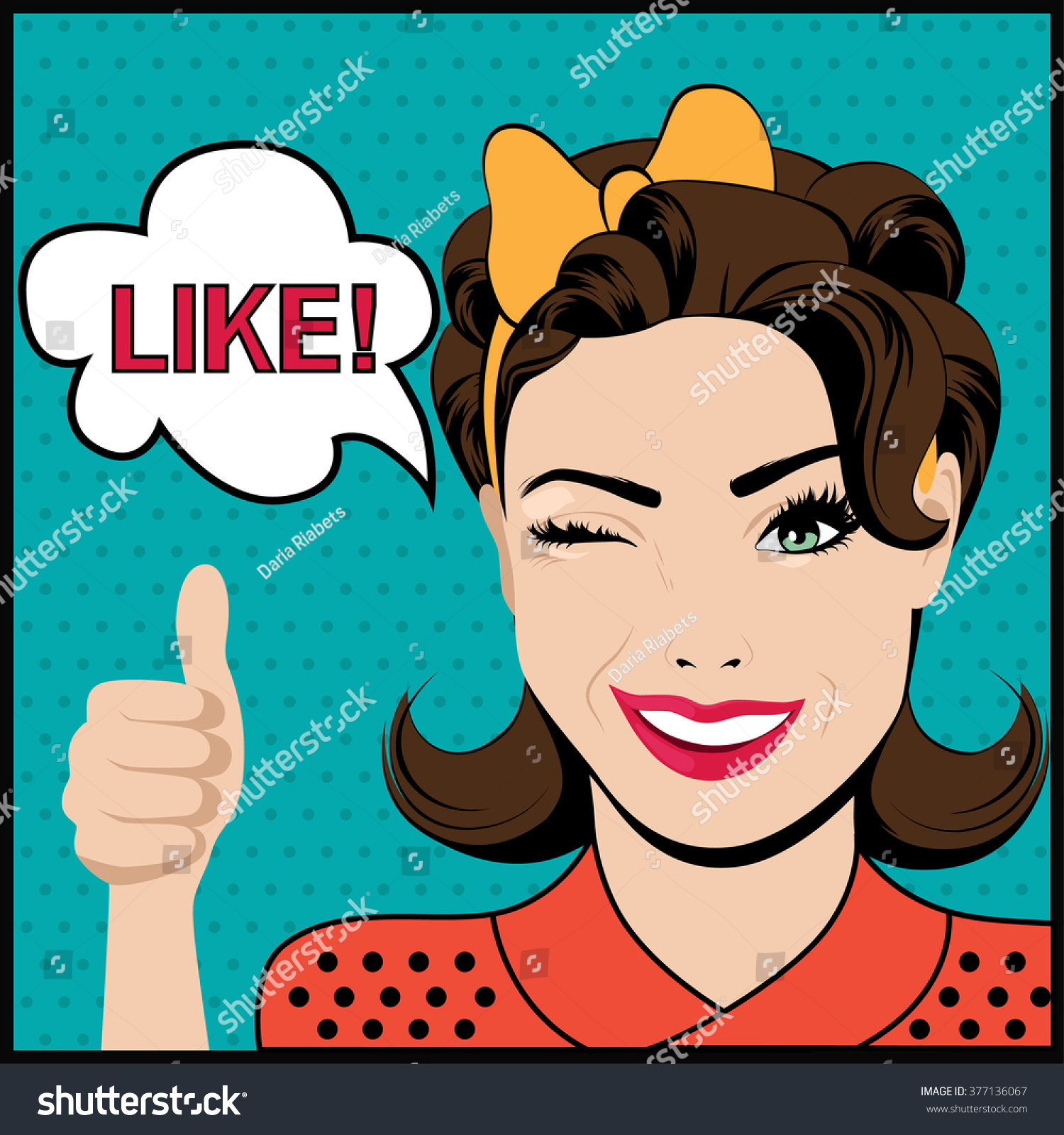 SVG of Pop art winking woman with thumbs up gesture and speech bubble. Vector illustration svg
