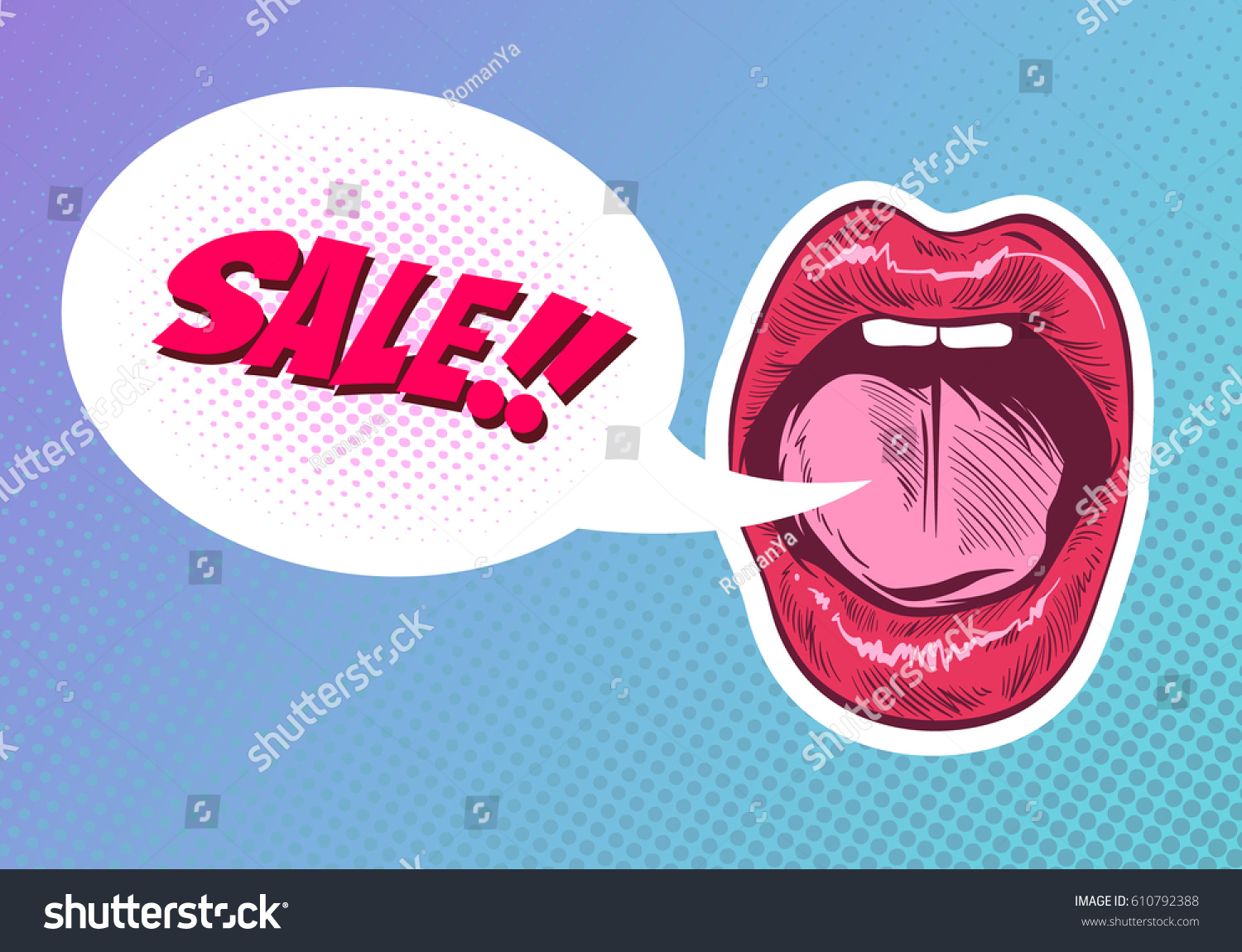 Pop Art Woman Lips Sexy Mouth Stock Vector Royalty Free 610792388