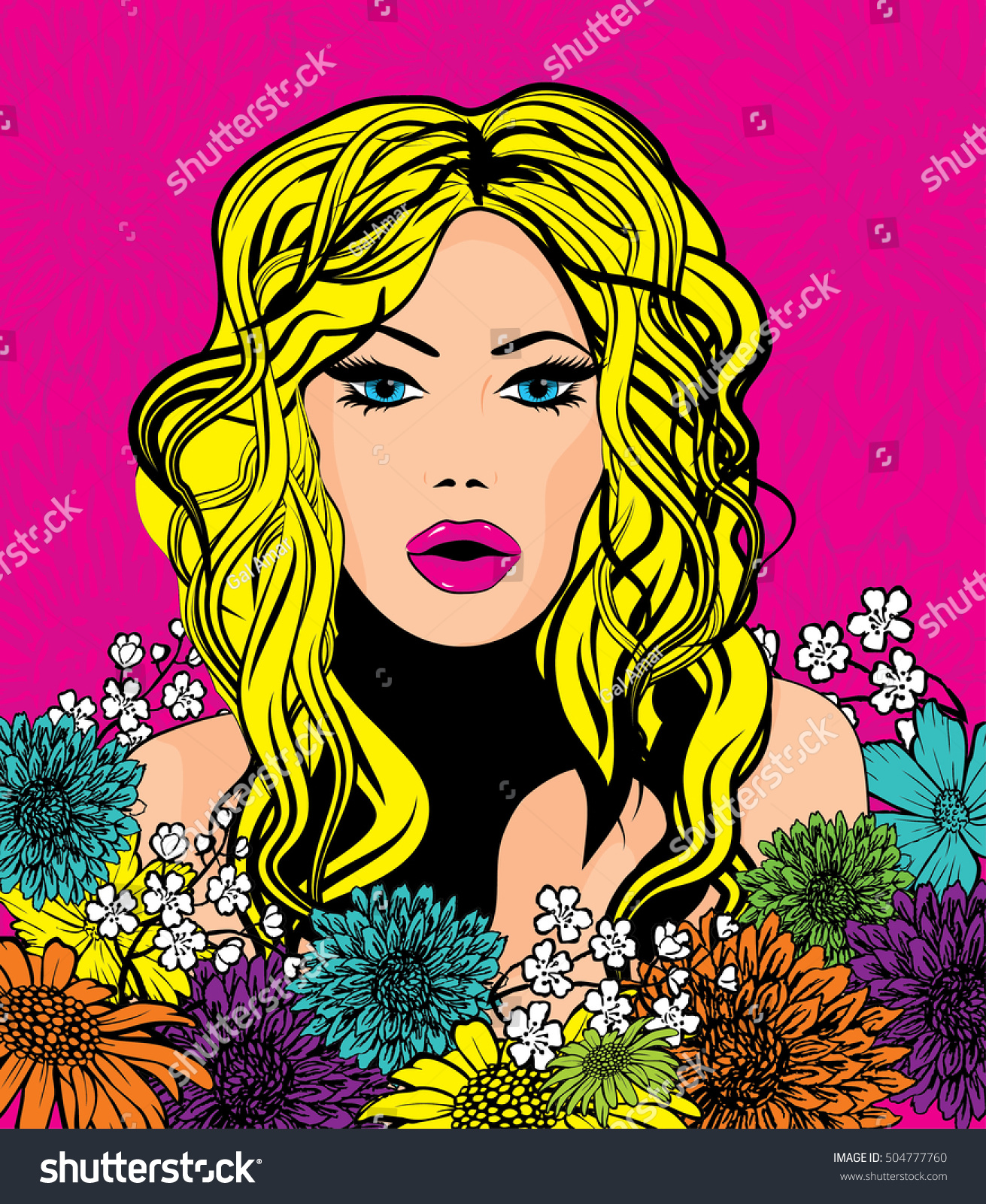 Vektor Stok Pop Art Woman Flowers Vector Illustration Tanpa Royalti 504777760 Shutterstock 0873