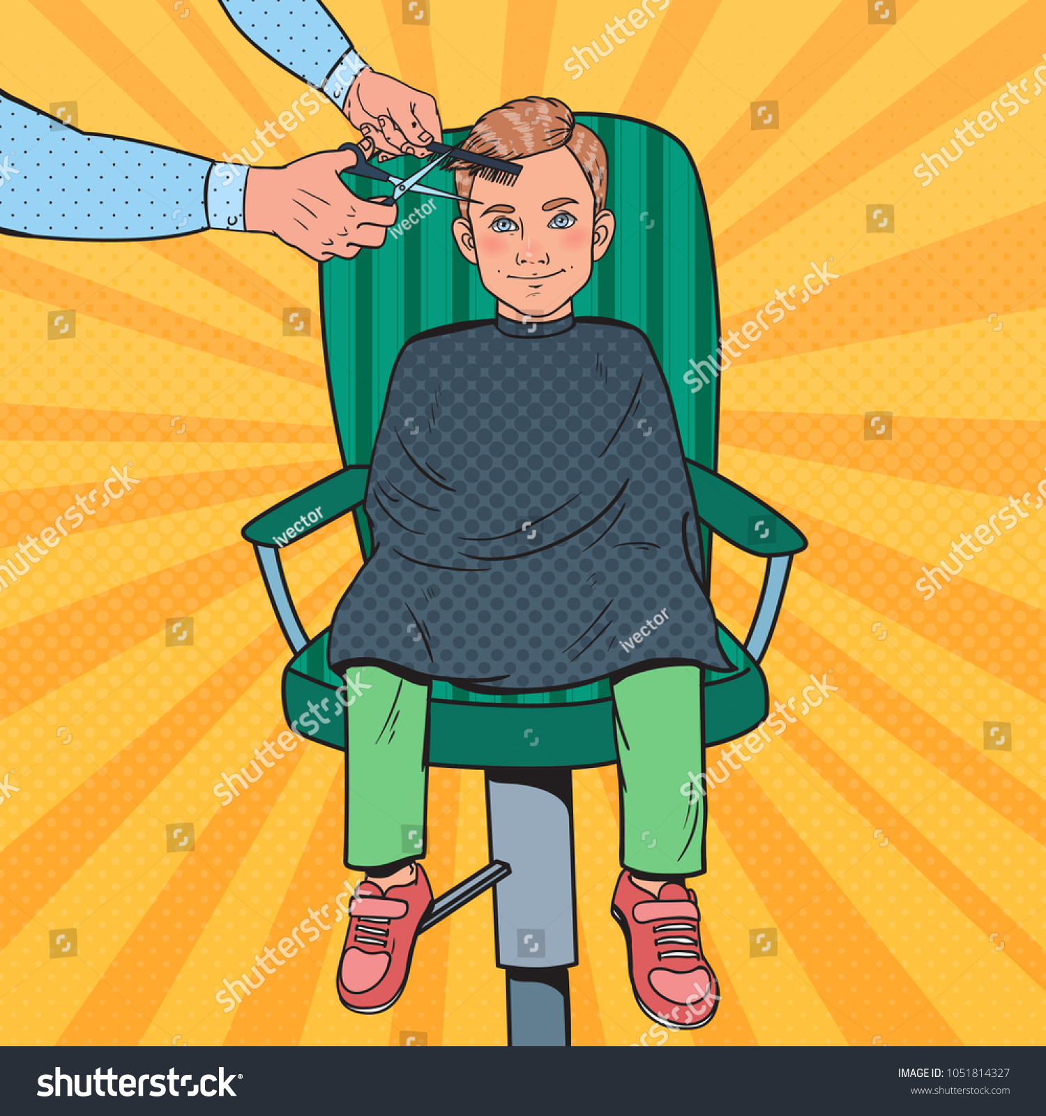 Pop Art Young Boy Getting Haircut Stock Vector Royalty Free 1051814327 4197