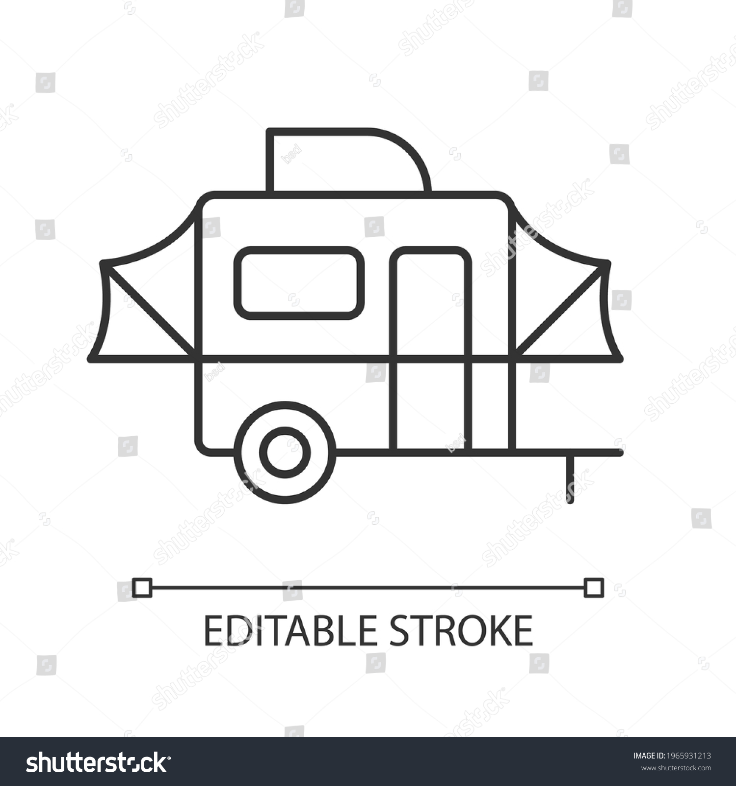 SVG of Pop up camper linear icon. Campground for tourist. Recreational vehicle. Nomadic lifestyle. Thin line customizable illustration. Contour symbol. Vector isolated outline drawing. Editable stroke svg