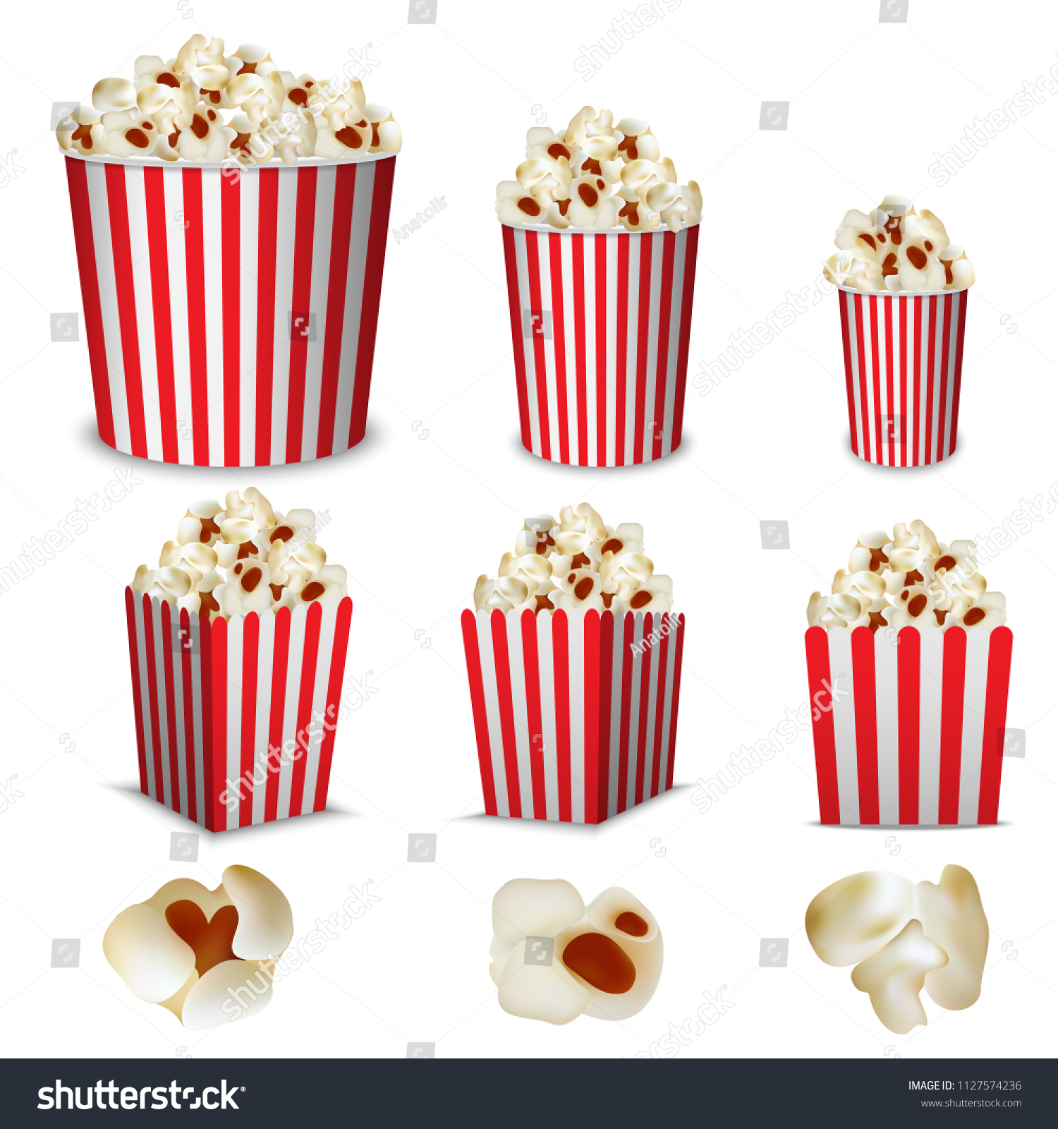 Popcorn Buckets Cinema Box Striped Mockup Stock Vector Royalty Free 1127574236