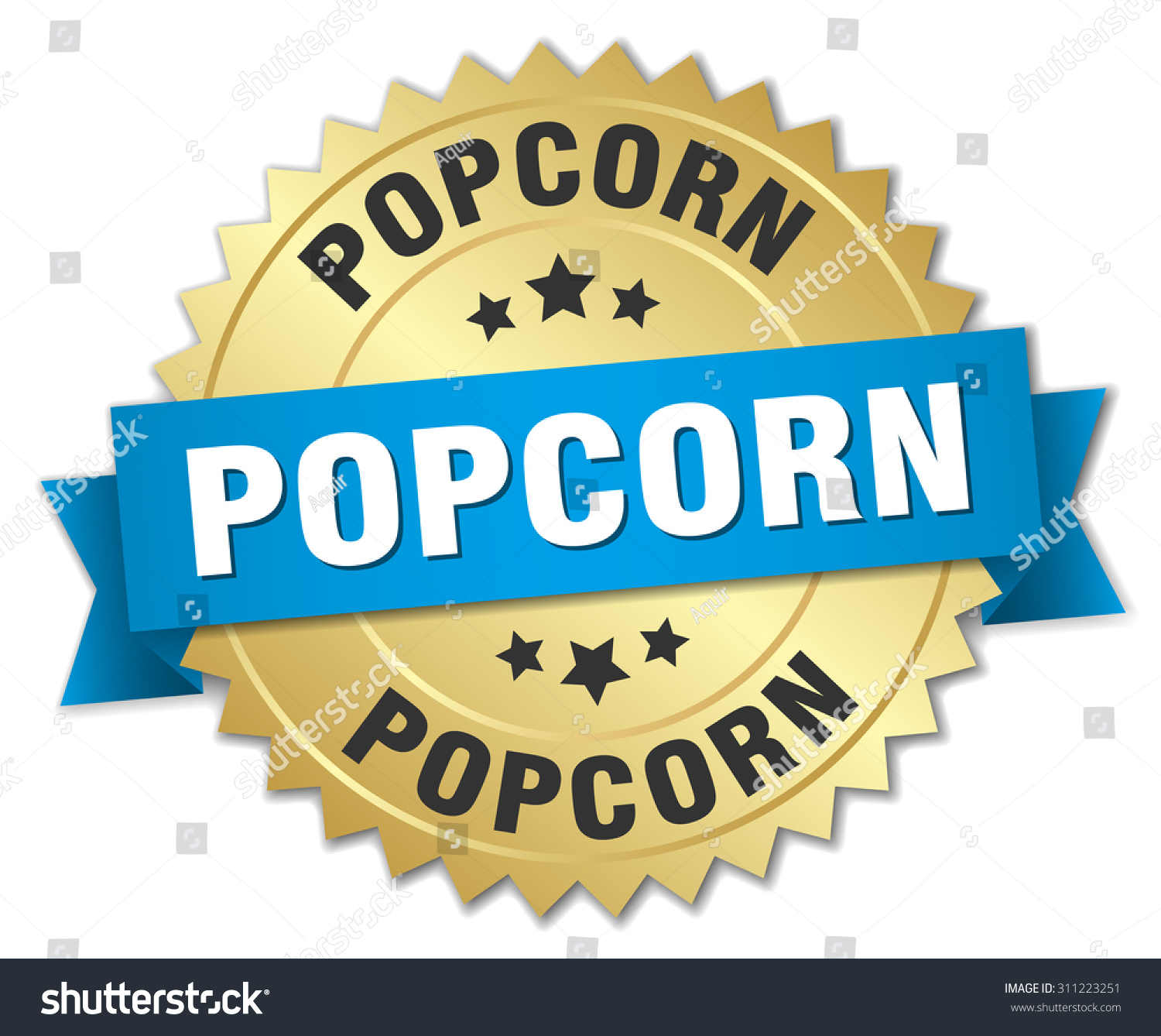 Popcorn 3d Gold Badge Blue Ribbon Stock Vector Royalty Free 311223251