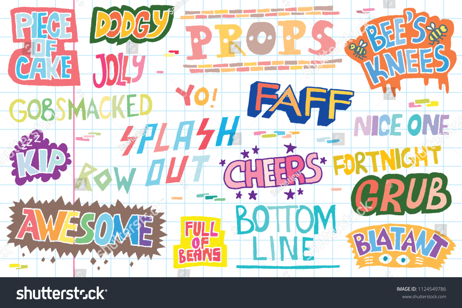 Popular English Language Slang Words Doodle Stock Vector Royalty