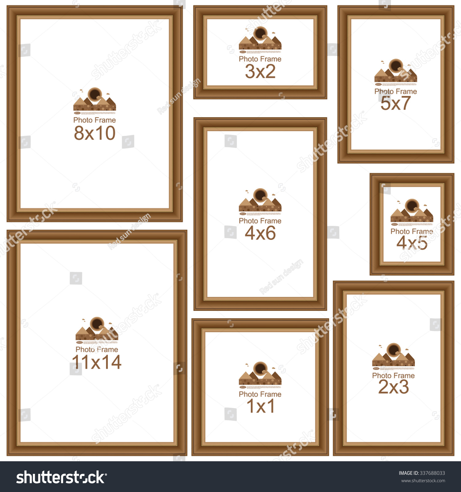 Popular Picture Frame Sizes Wood Border เวกเตอร์สต็อก (ปลอดค่า