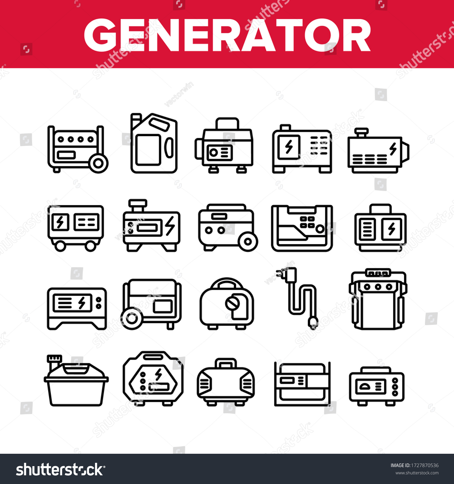 Portable Generator Collection Icons Set Vector Stock Vector (Royalty ...