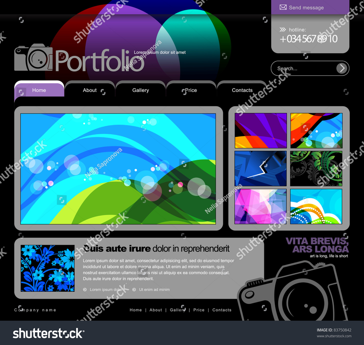 Portfolio Website Template 960 Grid Black Stock Vector Royalty Free