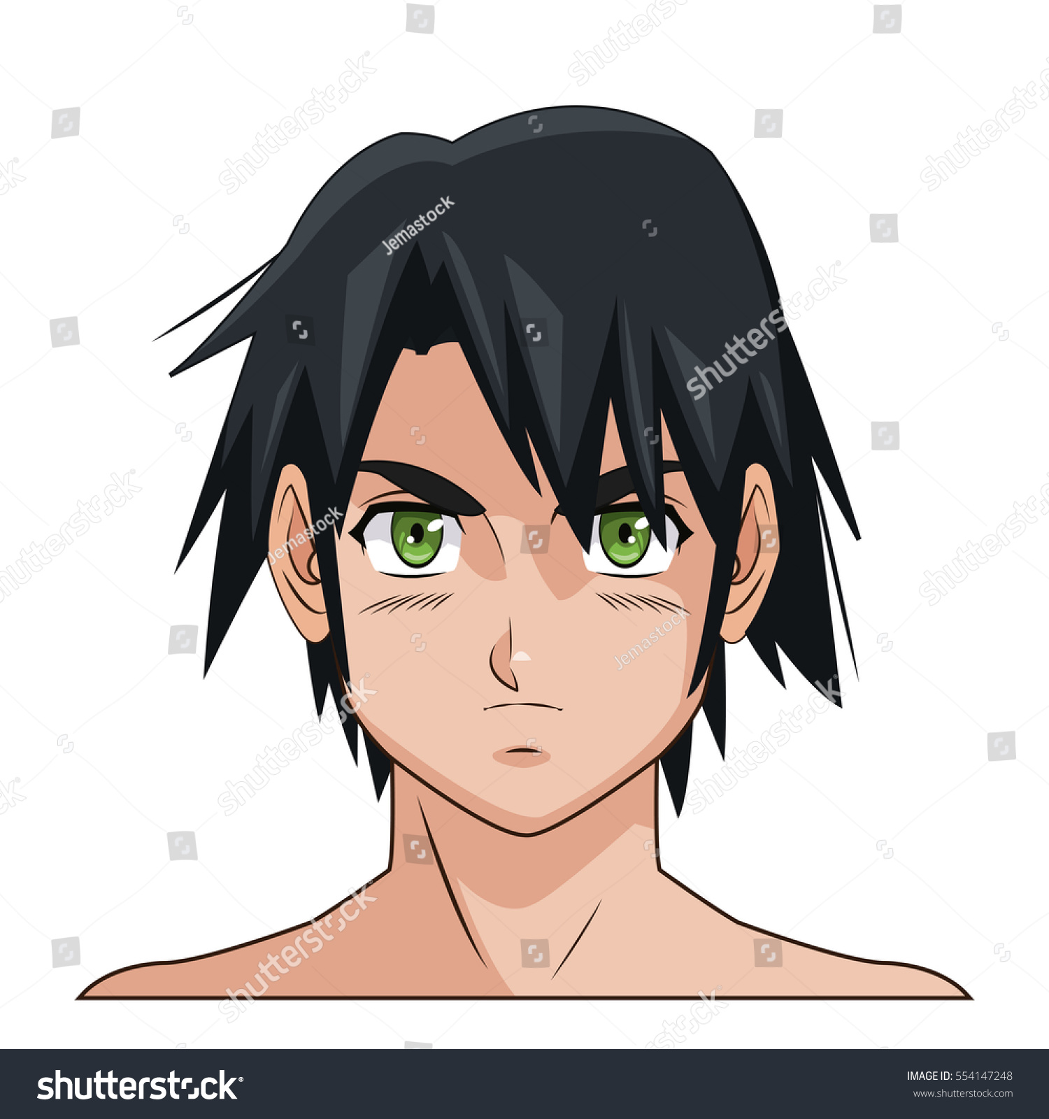 Image Vectorielle De Stock De Portrait Visage Manga Anime