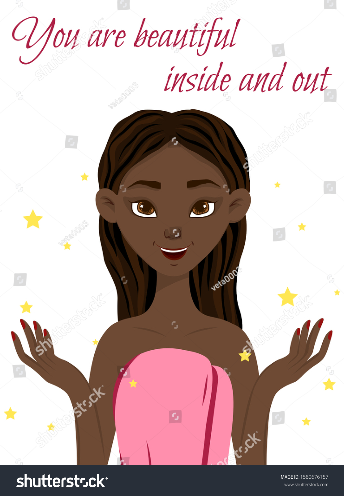 Portrait Beautiful Dark Skinned Girl Cartoon Stock Vector Royalty Free