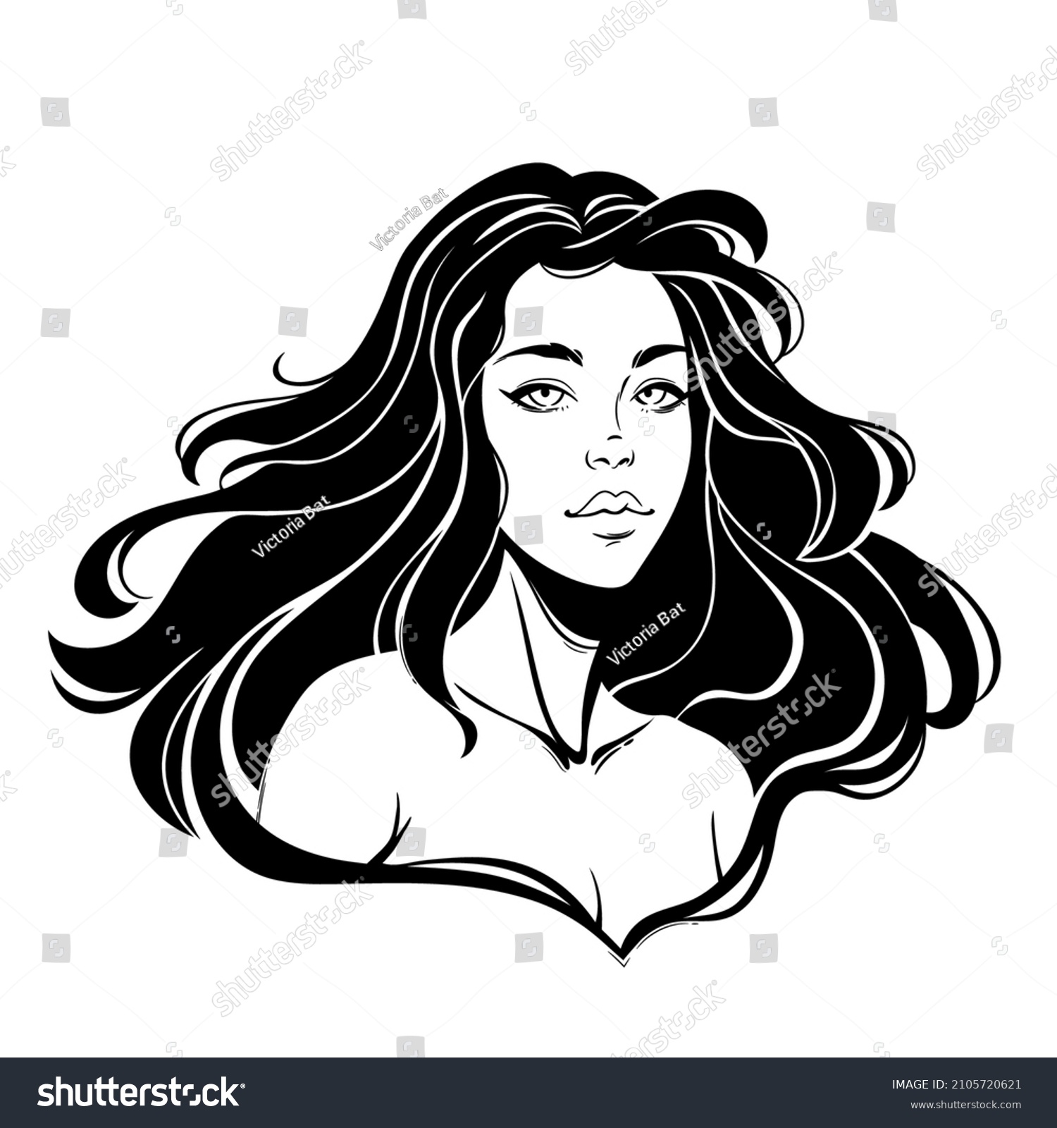 Portrait Beautiful Girl Long Hair เวกเตอร์สต็อก ปลอดค่าลิขสิทธิ์ 2105720621 Shutterstock