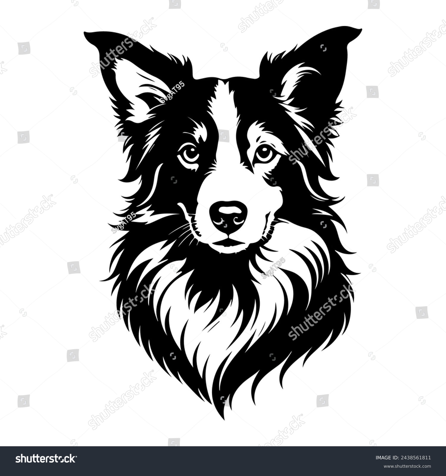 SVG of Portrait of a Border Collie Dog Vector isolated on white background, Dog Silhouettes. svg