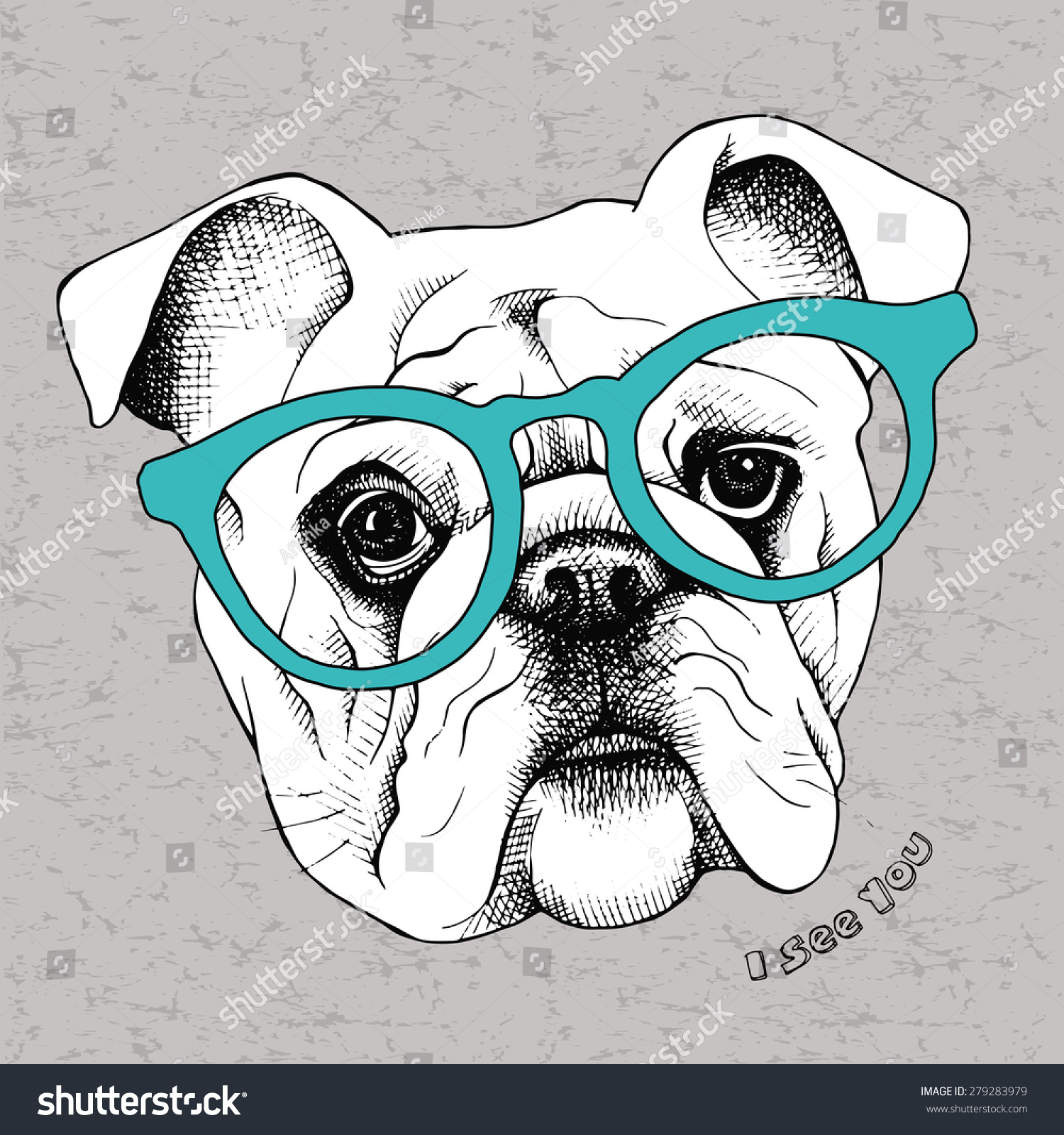 Portrait Of A Bulldog In Glasses. Vector Illustration. - 279283979 ...