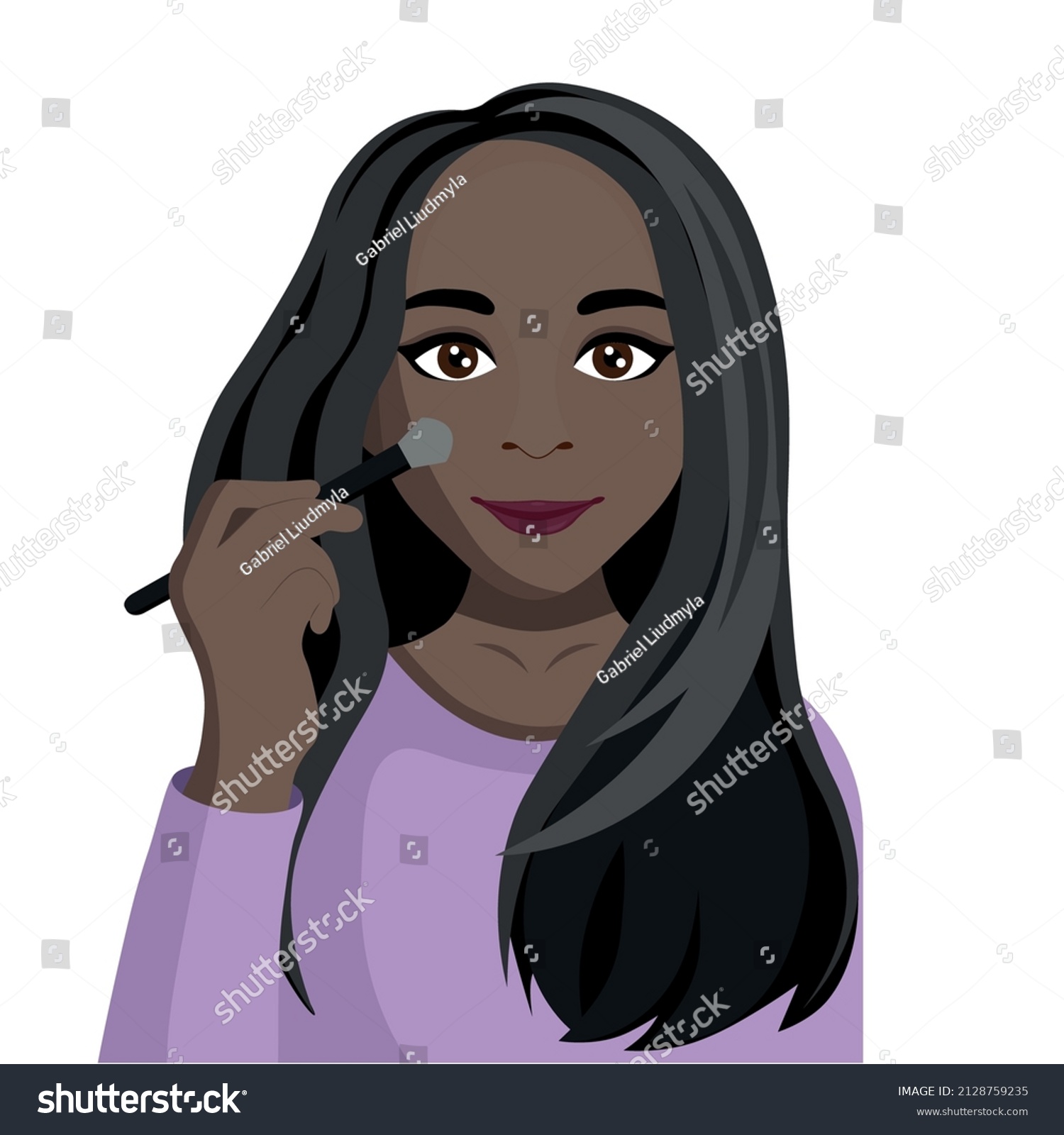 Portrait Darkskinned Girl Who Applies Powder Stock Vector Royalty Free