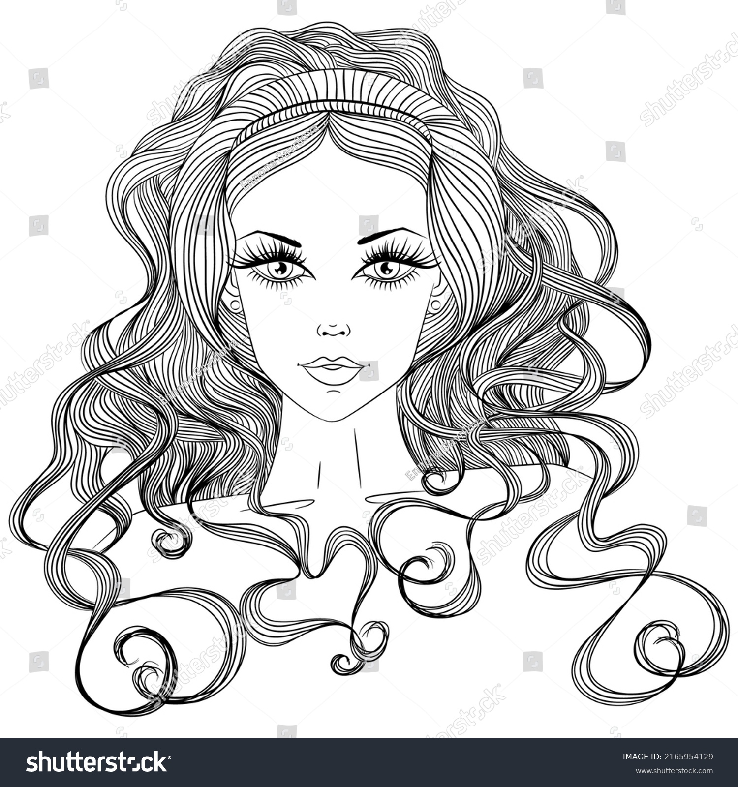 Portrait Girl Long Hair Vector Illustration Stock Vector (Royalty Free ...