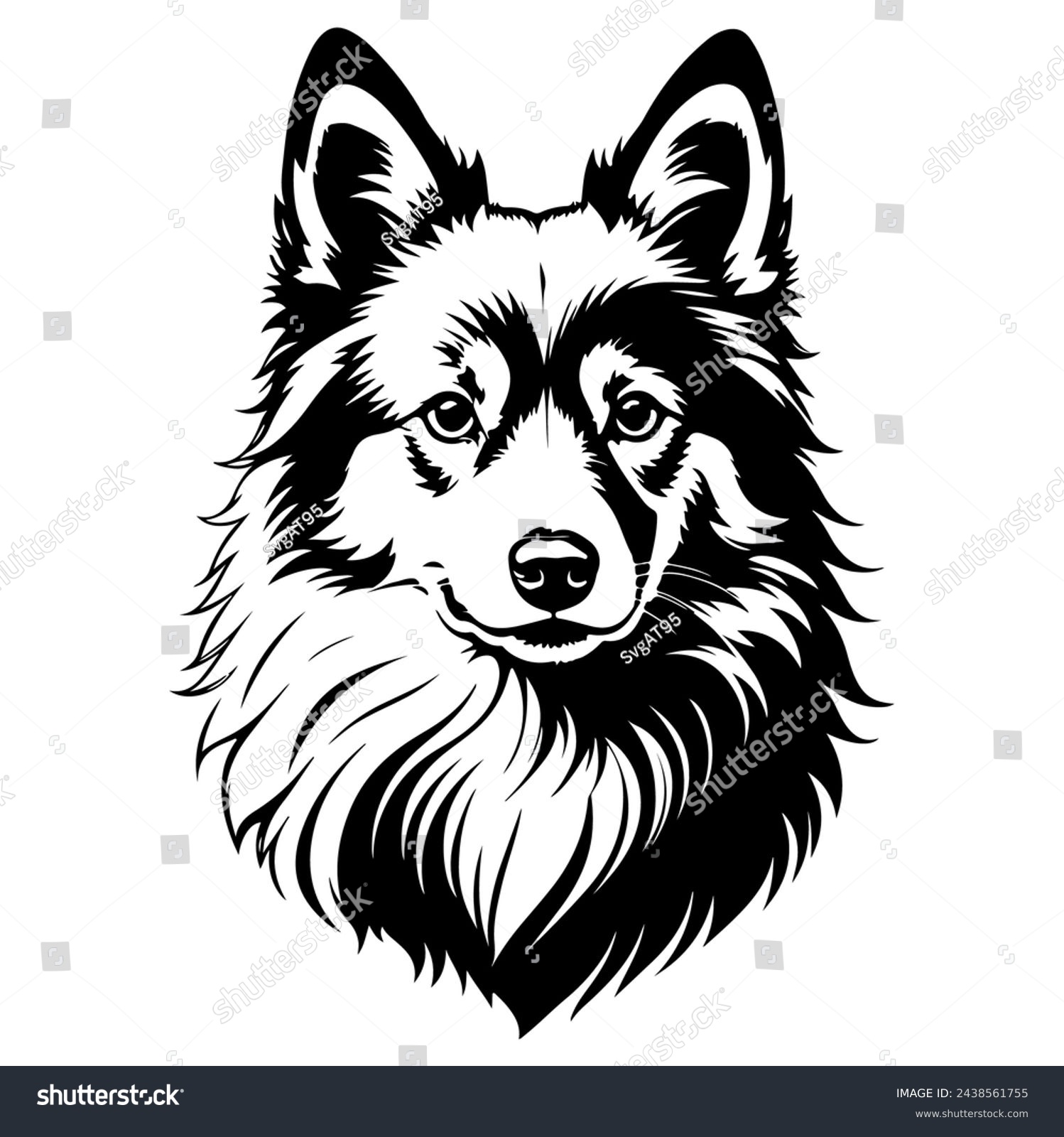 SVG of Portrait of a Icelandic Sheepdog Dog Vector isolated on white background, Dog Silhouettes. svg