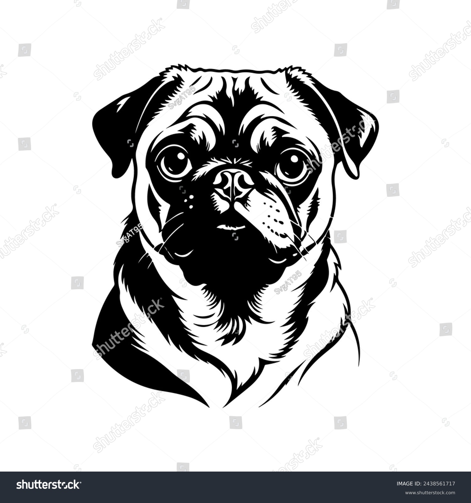 SVG of Portrait of a Pug Dog Vector isolated on white background, Dog Silhouettes. svg