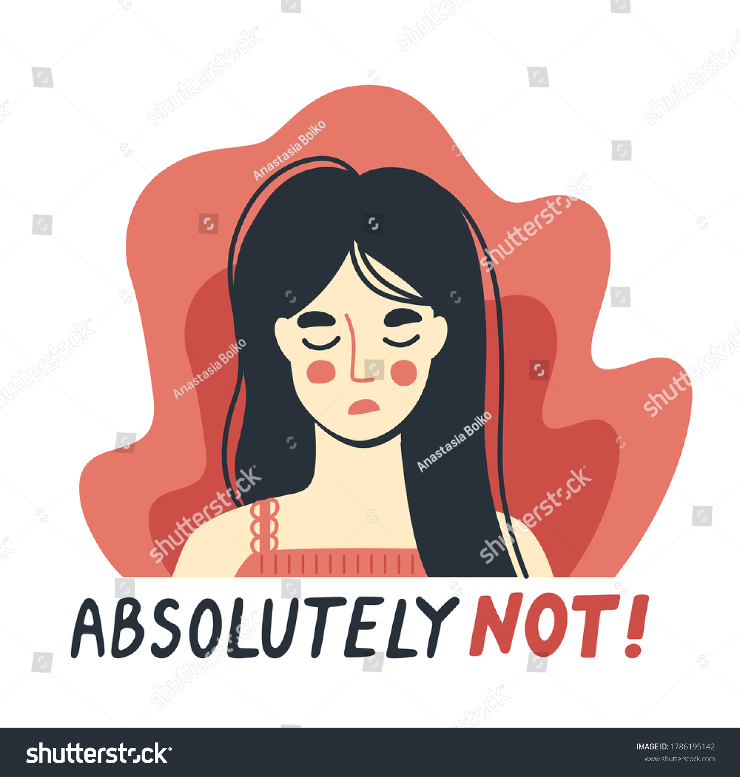 SVG of Portrait of a tired exhausted refusing woman saying no. Absolutely not quote. Hand-drawn character. Vector flat illustration. svg