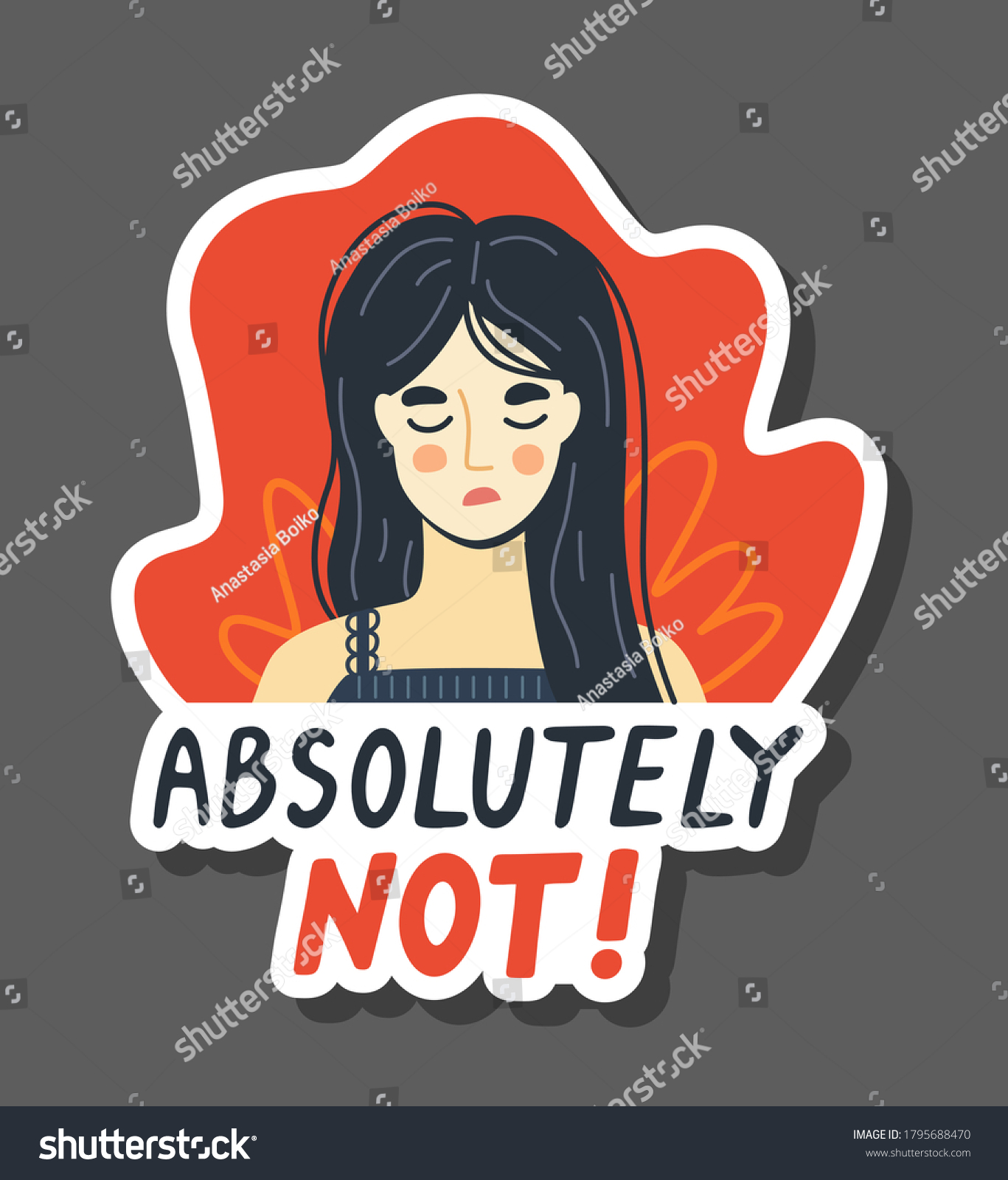 SVG of Portrait of a tired exhausted refusing woman saying no. Absolutely not quote. Hand-drawn colorful character, face, head, avatar. Vector isolated illustration for sticker, postcard, card. svg