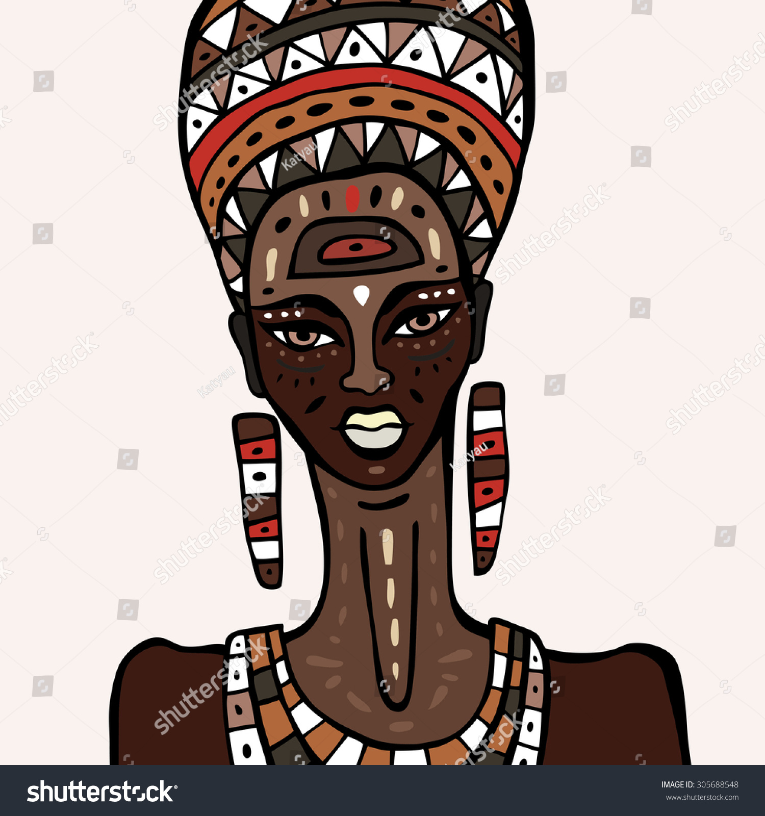 Portrait Of African Woman. Hand Drawn Ethnic Illustration. - 305688548 ...