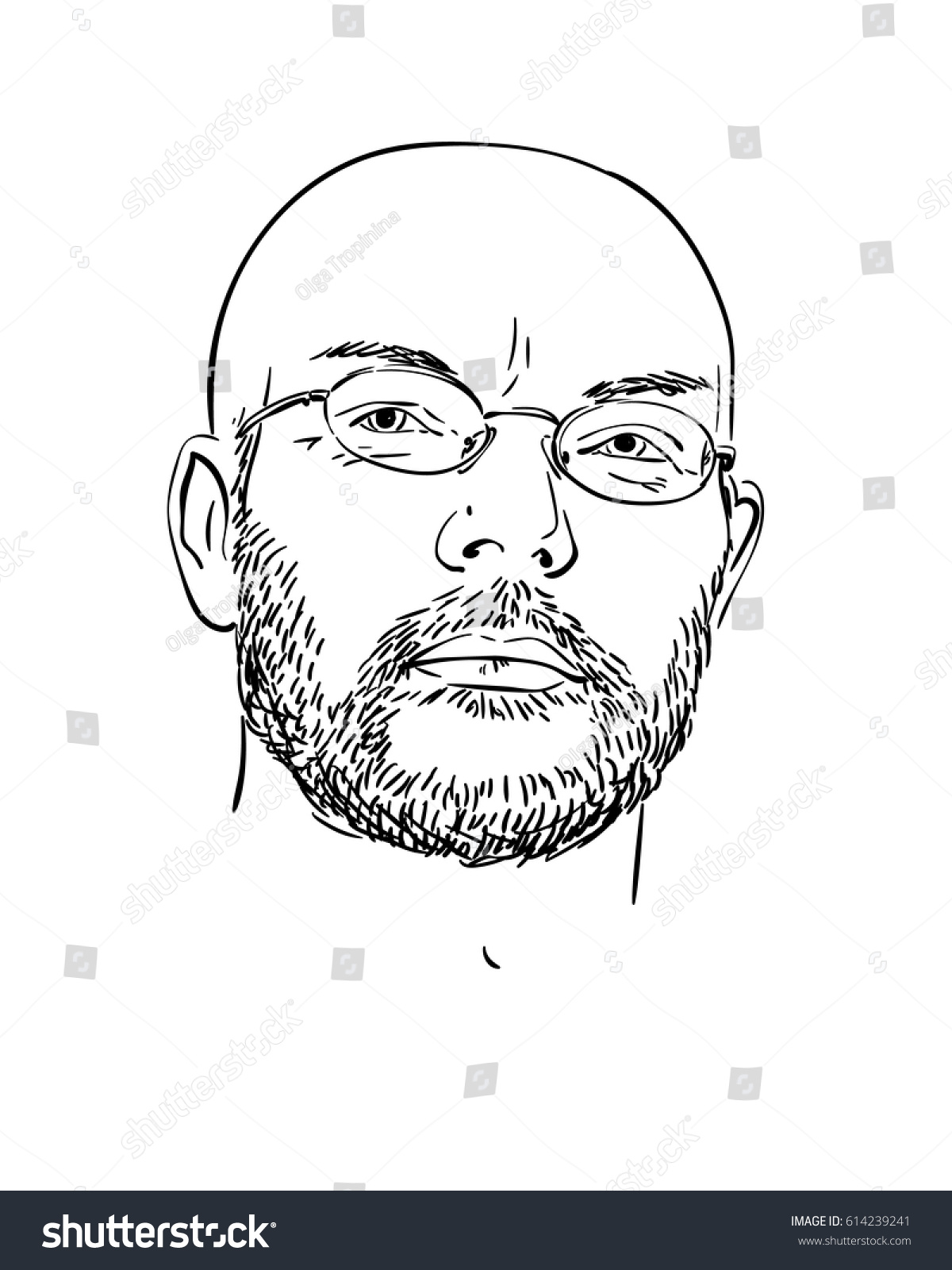 Portrait Bald Man Wearing Beard Hand Stock Vector 614239241 Shutterstock