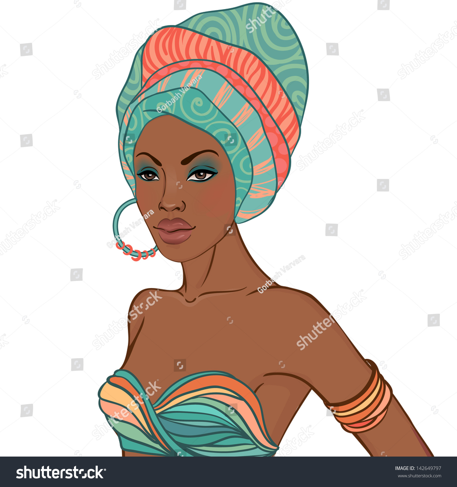 Portrait Beautiful African Woman Earring Stock Vector 142649797 ...