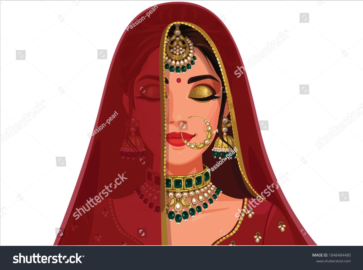 SVG of Portrait of Beautiful Indian Bride face with closed eyes svg