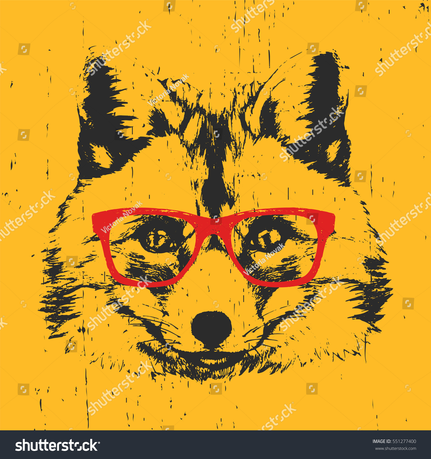 Portrait Fox Glasses Hand Drawn Illustration Stock Vector Royalty Free 551277400 1348