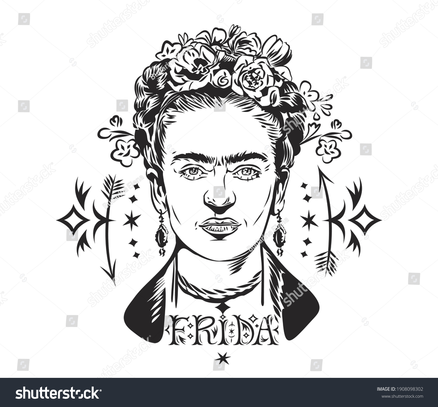 Portrait Frida Kahlo Vector Illustration Isolated Vector De Stock Libre De Regalías 5743
