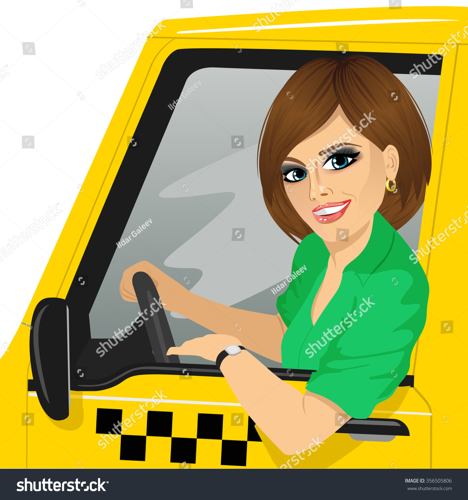 Portrait Happy Caucasian Taxi Female Driver Stock Vector (Royalty Free ...