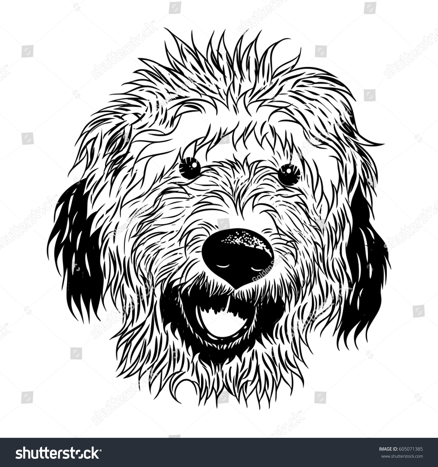 SVG of Portrait of  Labradoodle. Hand drawn dog illustration. T- shirt and tattoo concept design in black white. Vector. svg