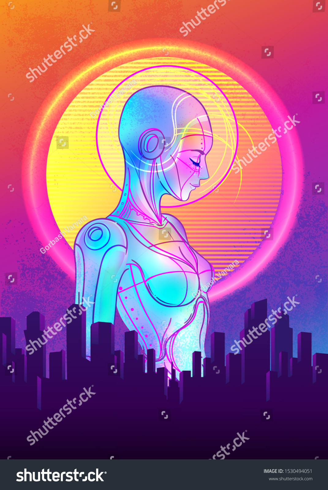 Portrait Robot Android Woman Retro Futurism Stock Vector Royalty Free