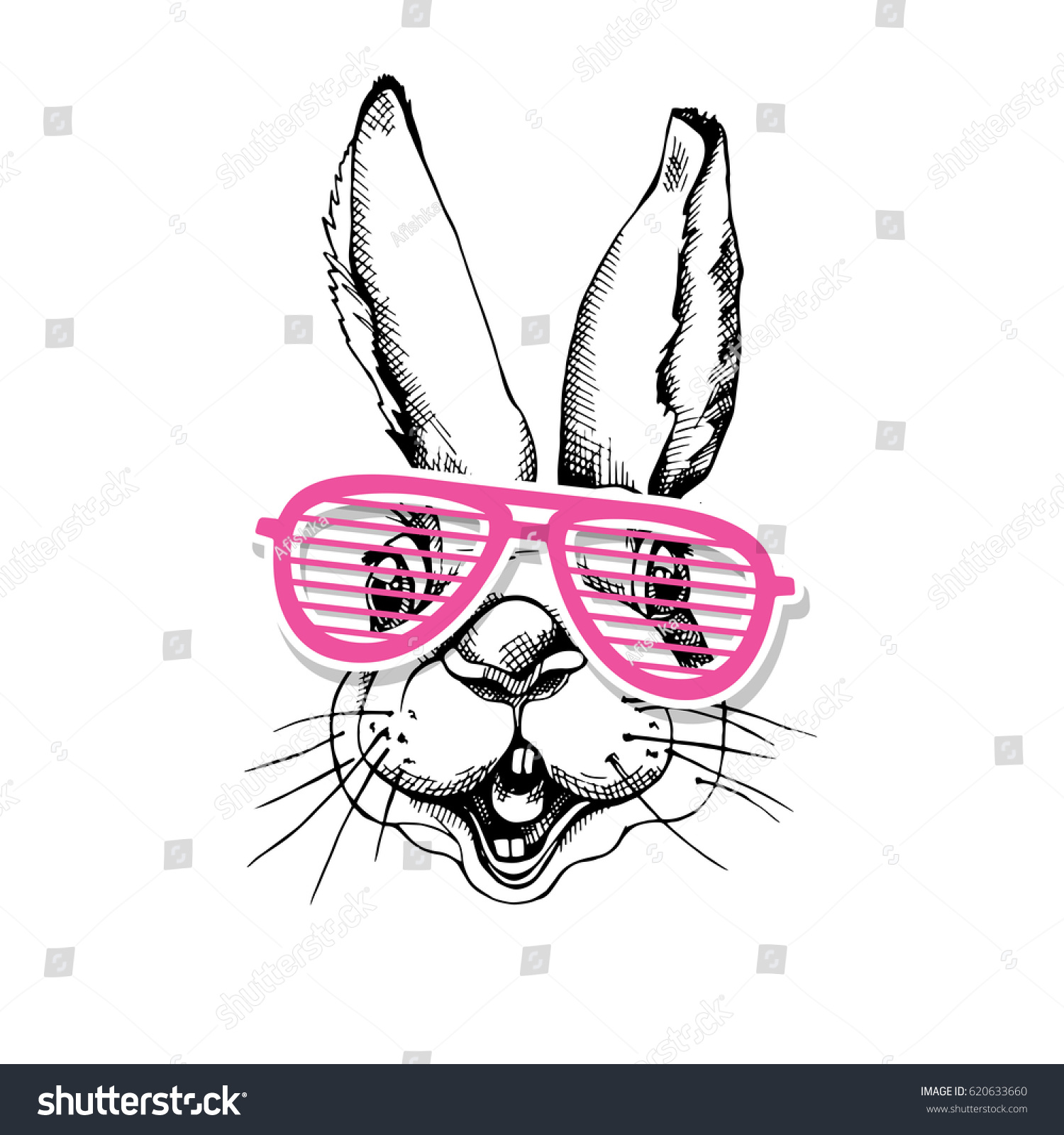 Portrait Rabbit Pink Grille Glasses Vector Stock Vector Royalty Free 620633660 5421